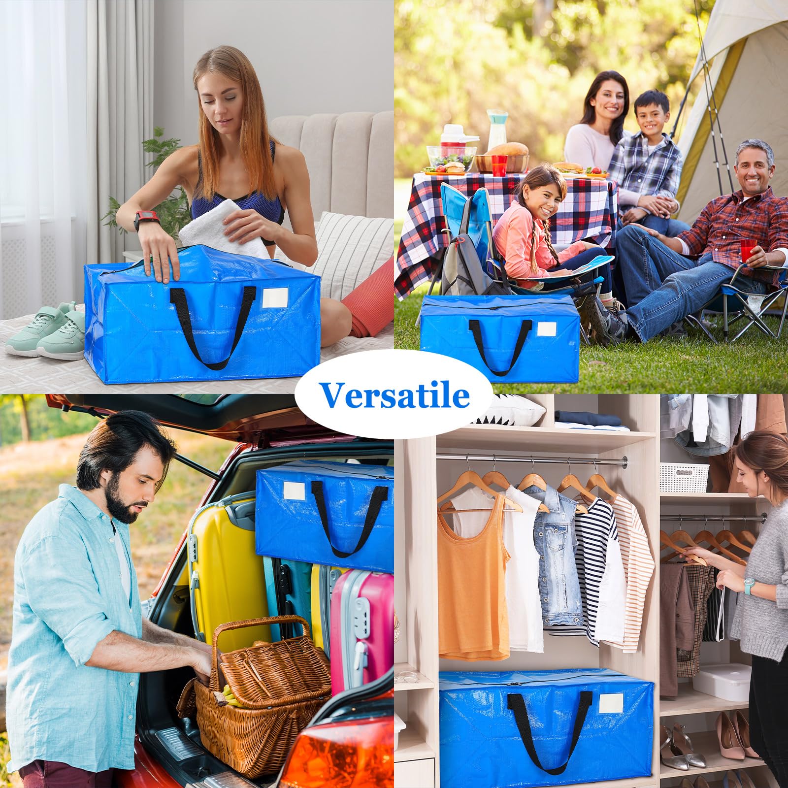 Clysee 4 Pcs 24 Gallon Large Moving Bags with Zipper and Handles Foldable Storage Duffle Bags Heavy Duty Extra Large Totes for C