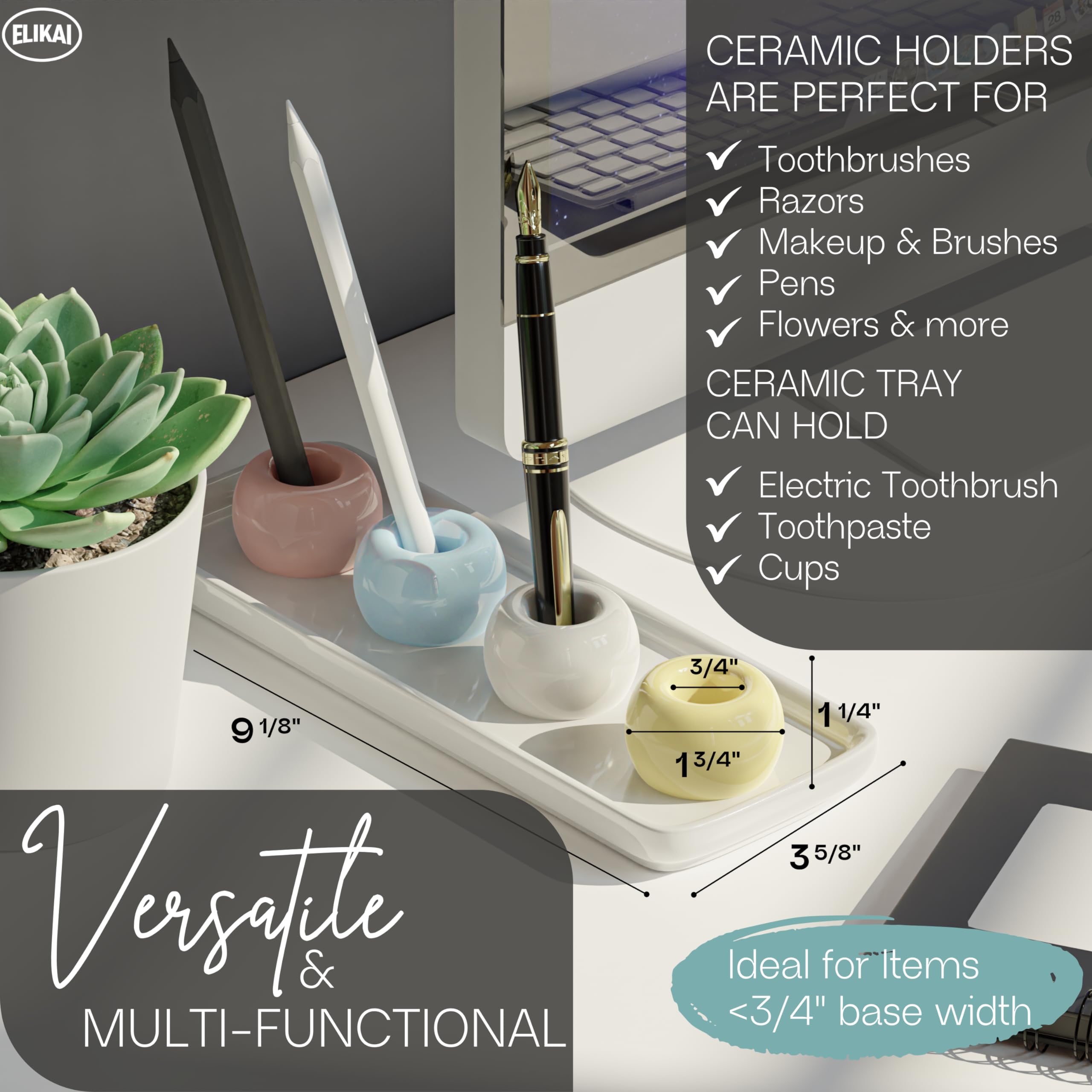 Small Toothbrush Holder For Bathrooms With Tray, Toothbrush Stand With Tooth Brushing Holder, Ceramic Toothbrush Holder For Bath