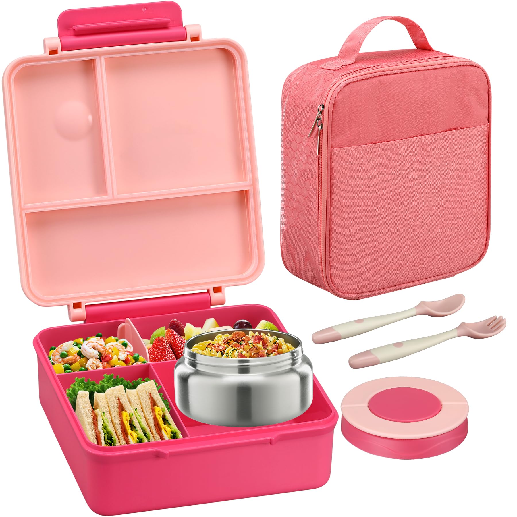 Bento Lunch Box for Kids with 8oz Soup Thermo&Lunch Bag, Leak-Proof Lunch Food Containers with 4 Compartment, Hot Food Insulated