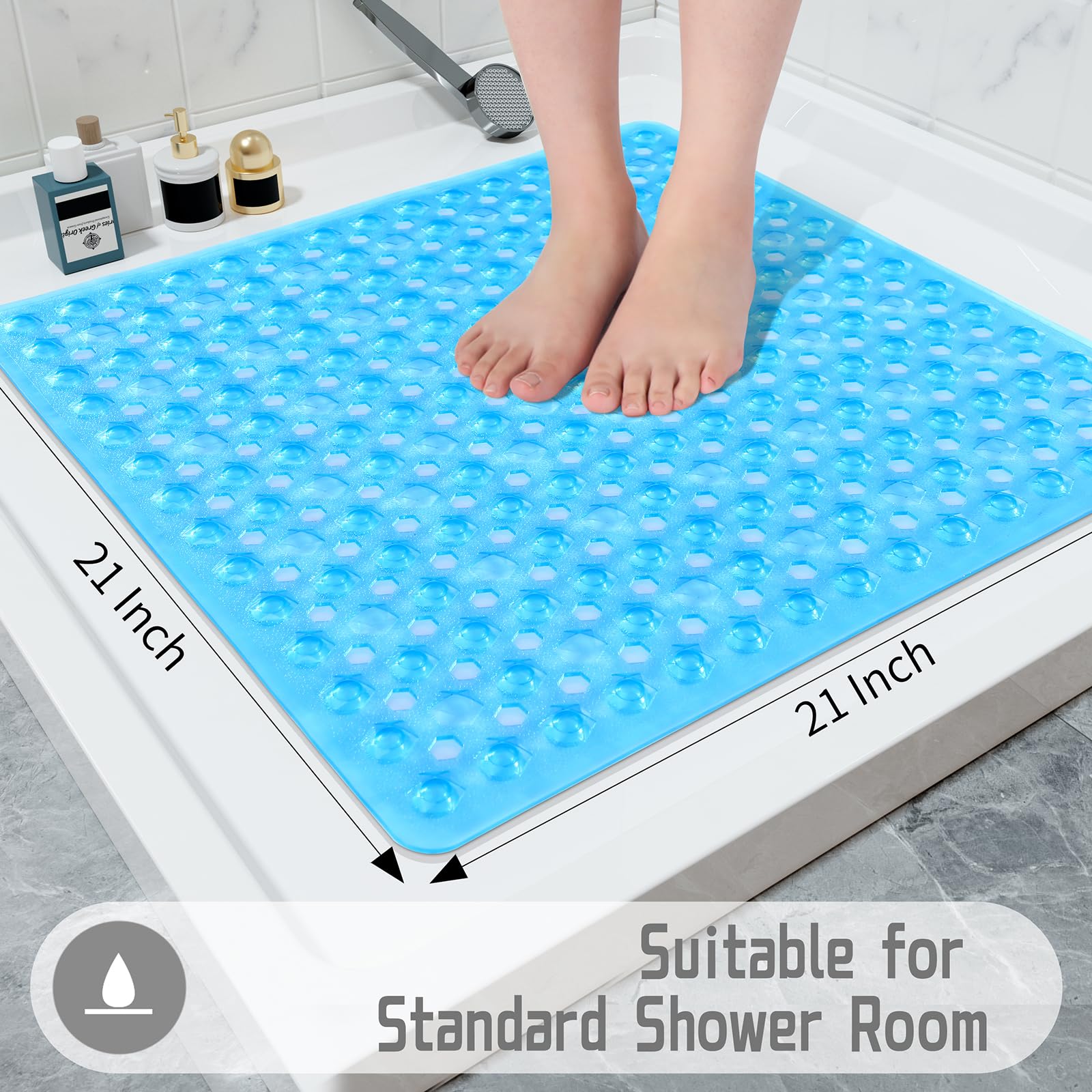 Yimobra Square Bathtub Shower Mat, Non Slip Bath Mats For Tub With Drain Hole And Suction Cups, Soft On Feet, Machine Washable,