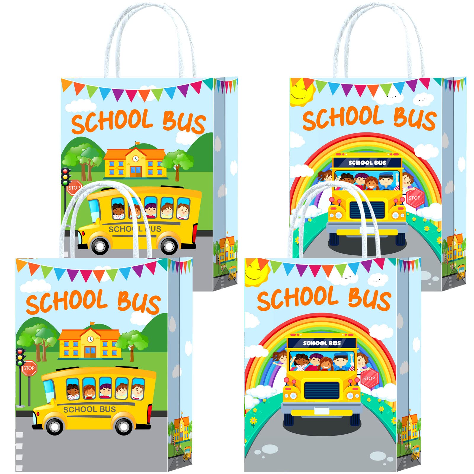 16 Pieces School Bus Goodie Bags For School Bus Birthday Party Supplies,School Bus Gift Snacks Treat Candy Party Favors Bags Wit