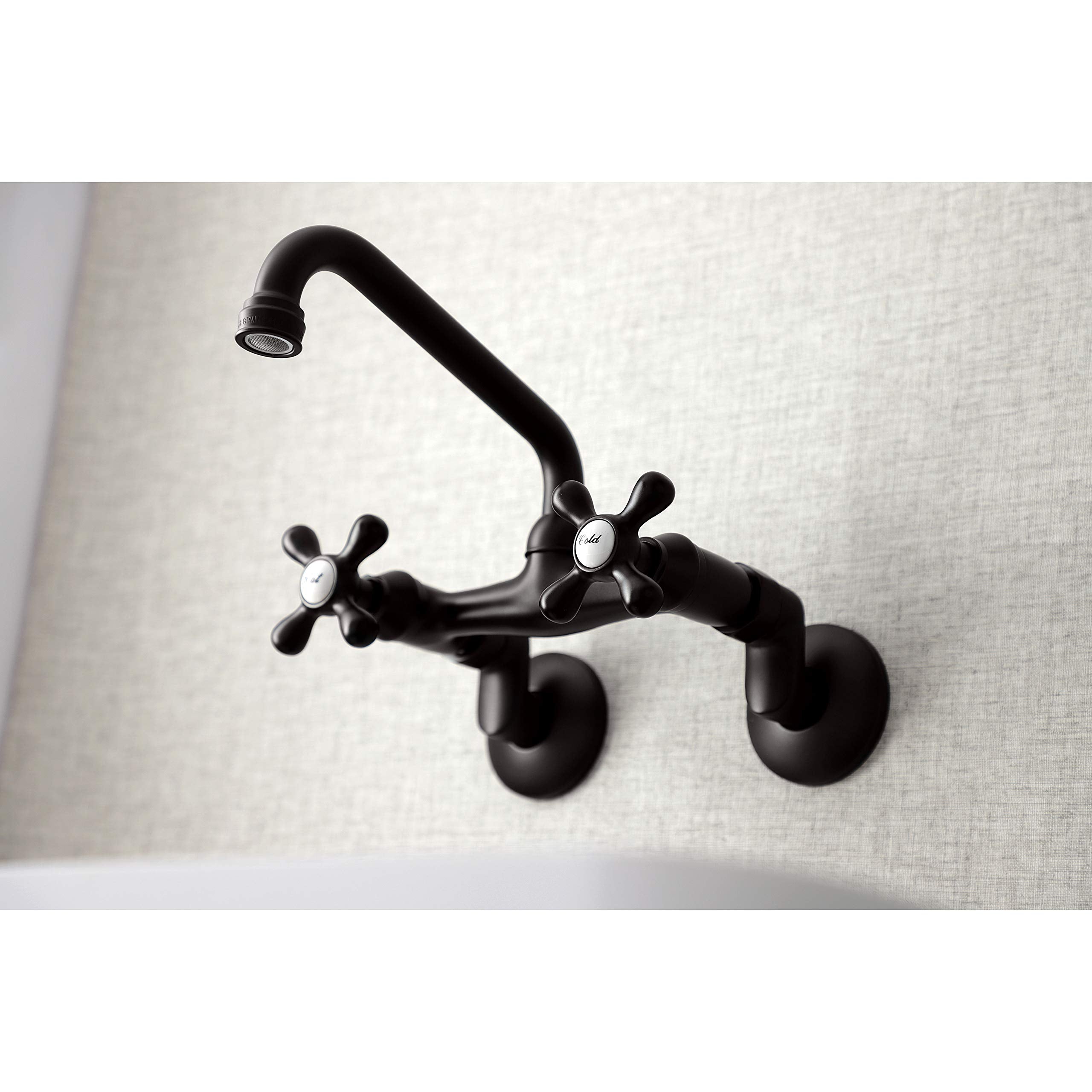 Kingston Brass Ks213Orb Victorian Two Handle Wall Mount Kitchen Faucet, 7-Inch, Oil Rubbed Bronze