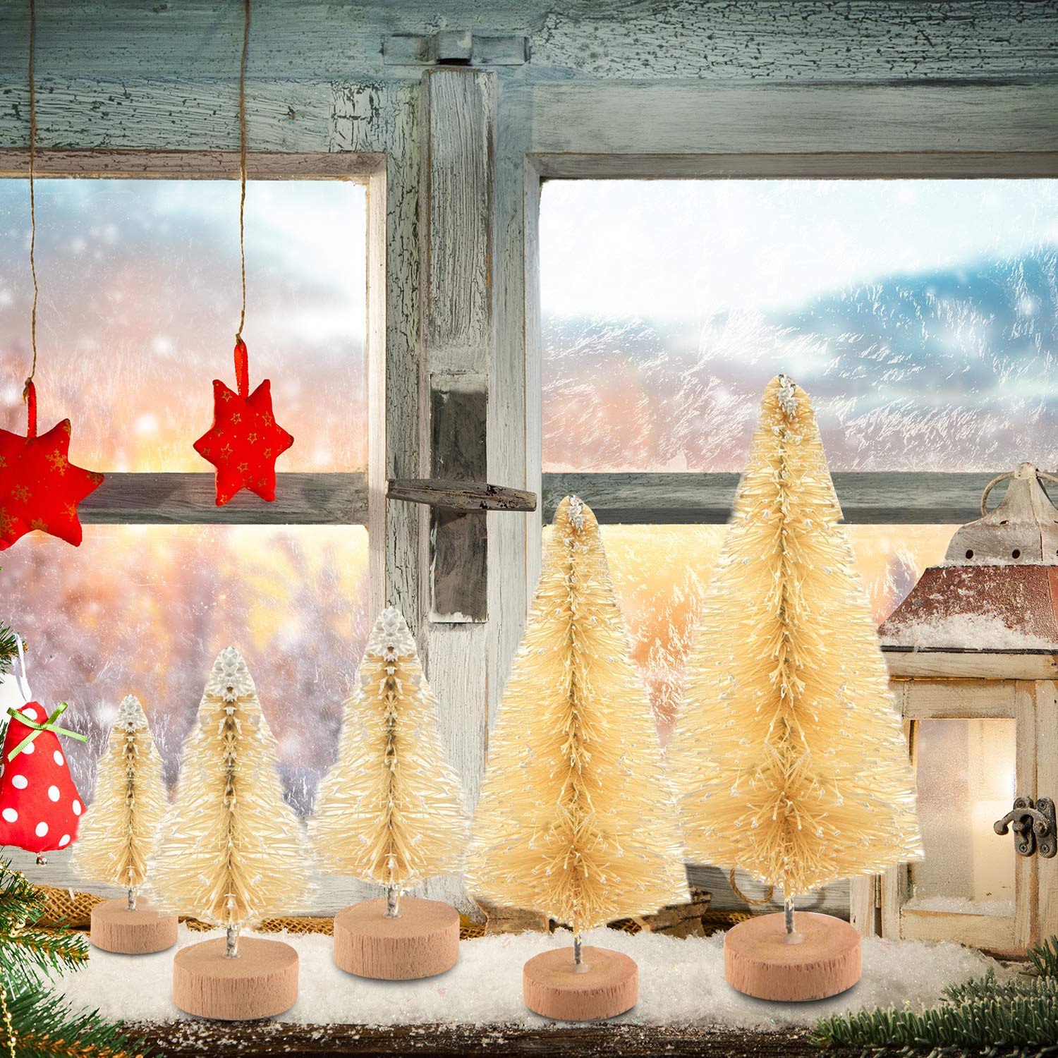 KUUQA 48 Pcs Mini Christmas Trees - Bottle Brush Tabletop Model for Decoration, DIY Room Decor, Diorama Models (White), Small Si