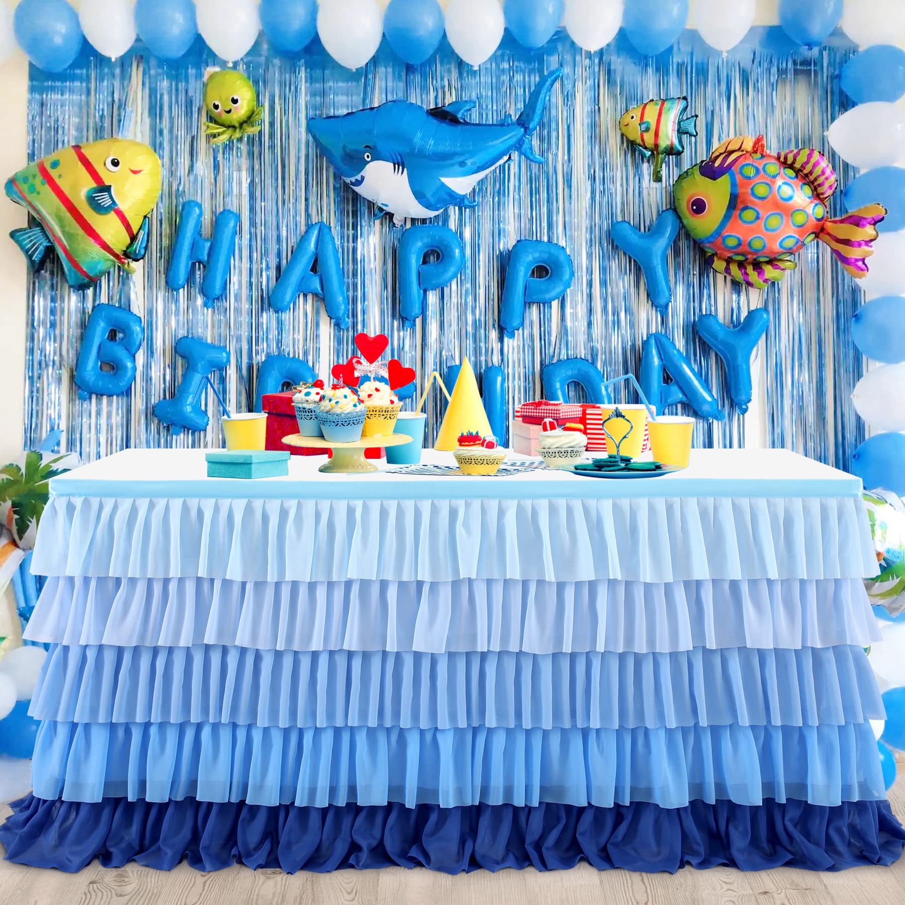 Besutolife Blue Table Skirt Tutu Tablecloth For Under The Sea Party Frozen Decorations Gender Reveal Birthday Elephant Baby Show