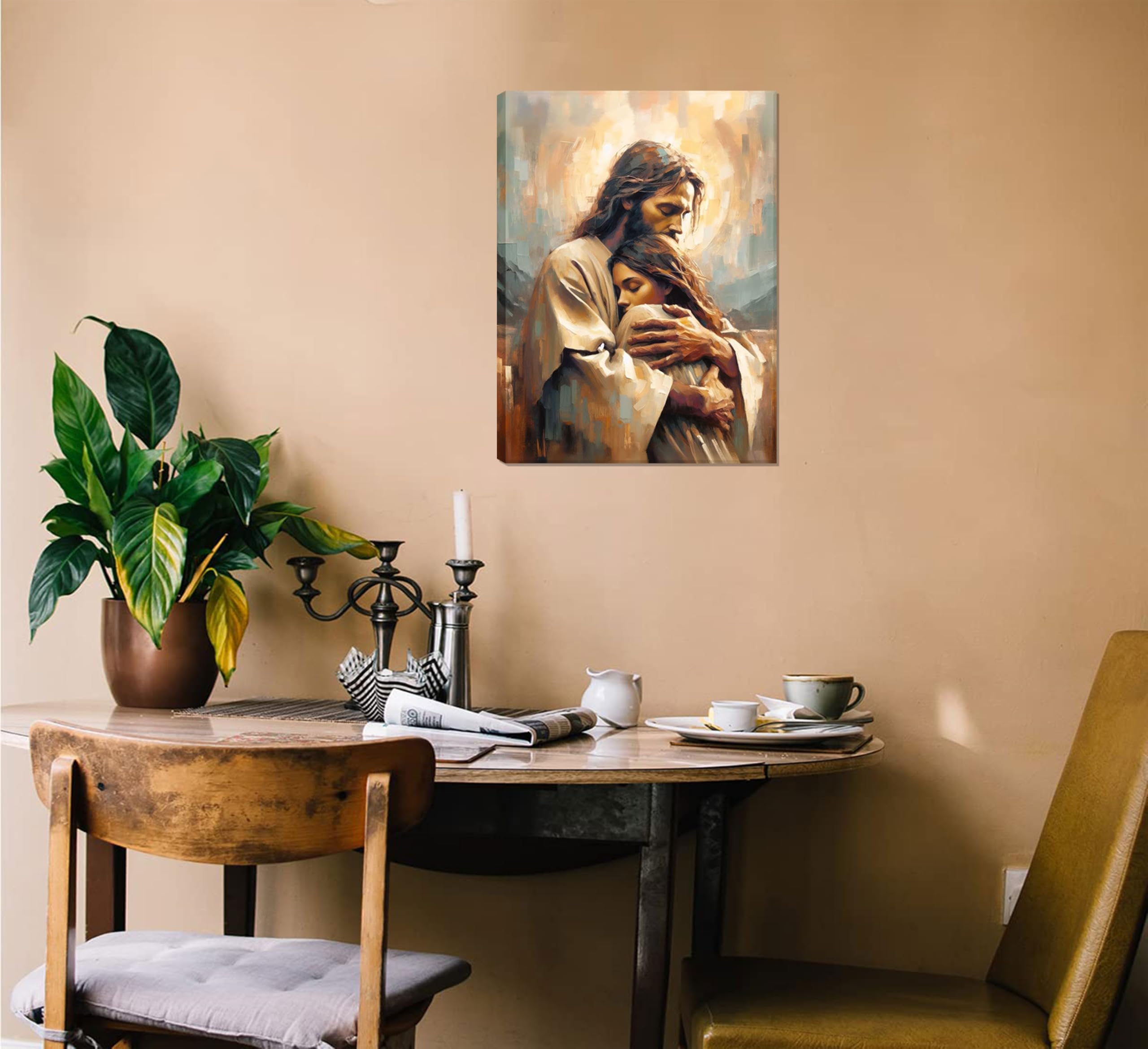 Jesus Embracing Woman Wall Art Safe Haven Poster Jesus Canvas Prints Christian Spiritual Painting Bible Art Pictures Jesus and G