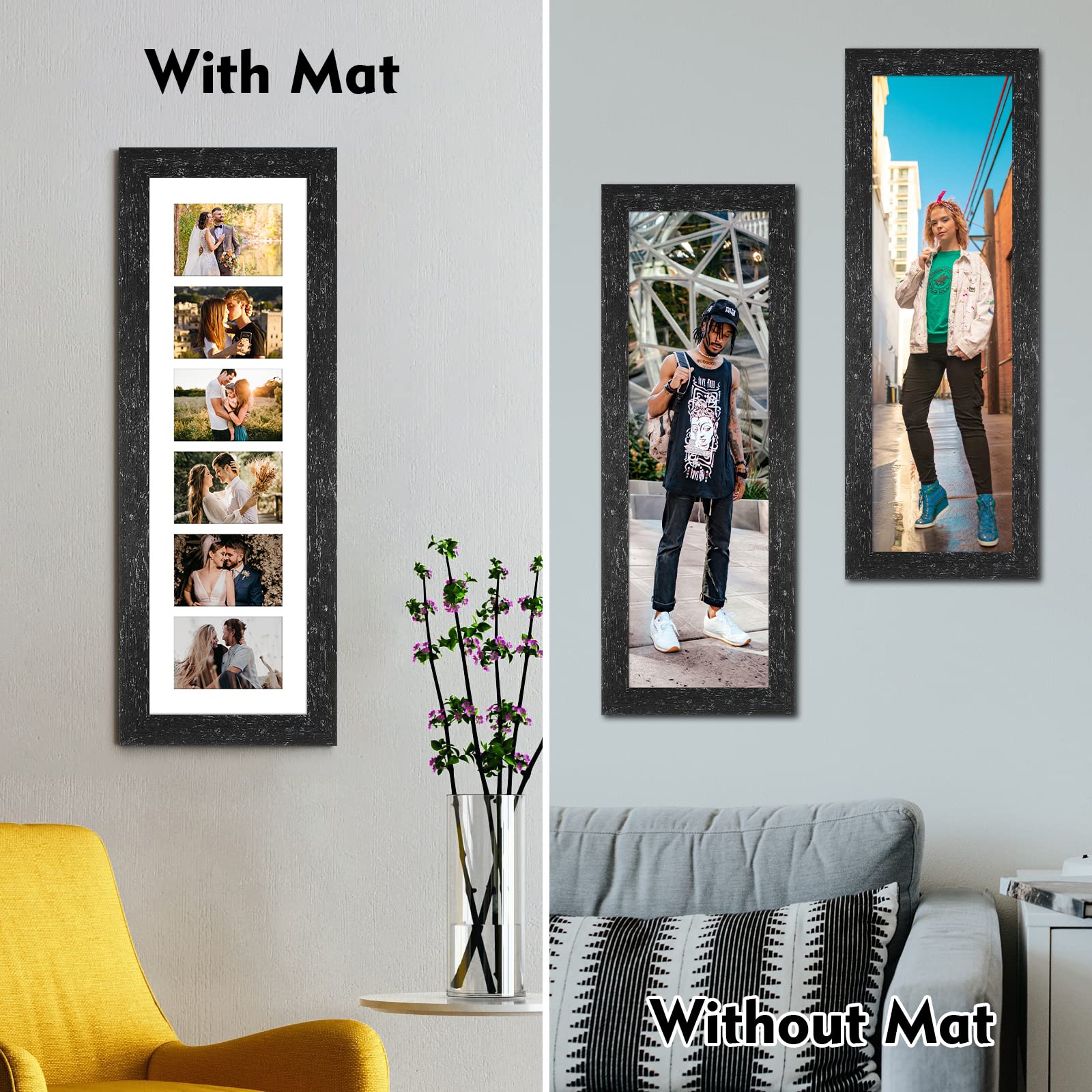 Gaevuian 8x26 Picture Frame Display 6 opening 4X6 Picture Frame Collage,Multi Photo Frame with Mat,Plexiglass,Wall or Tabletop D