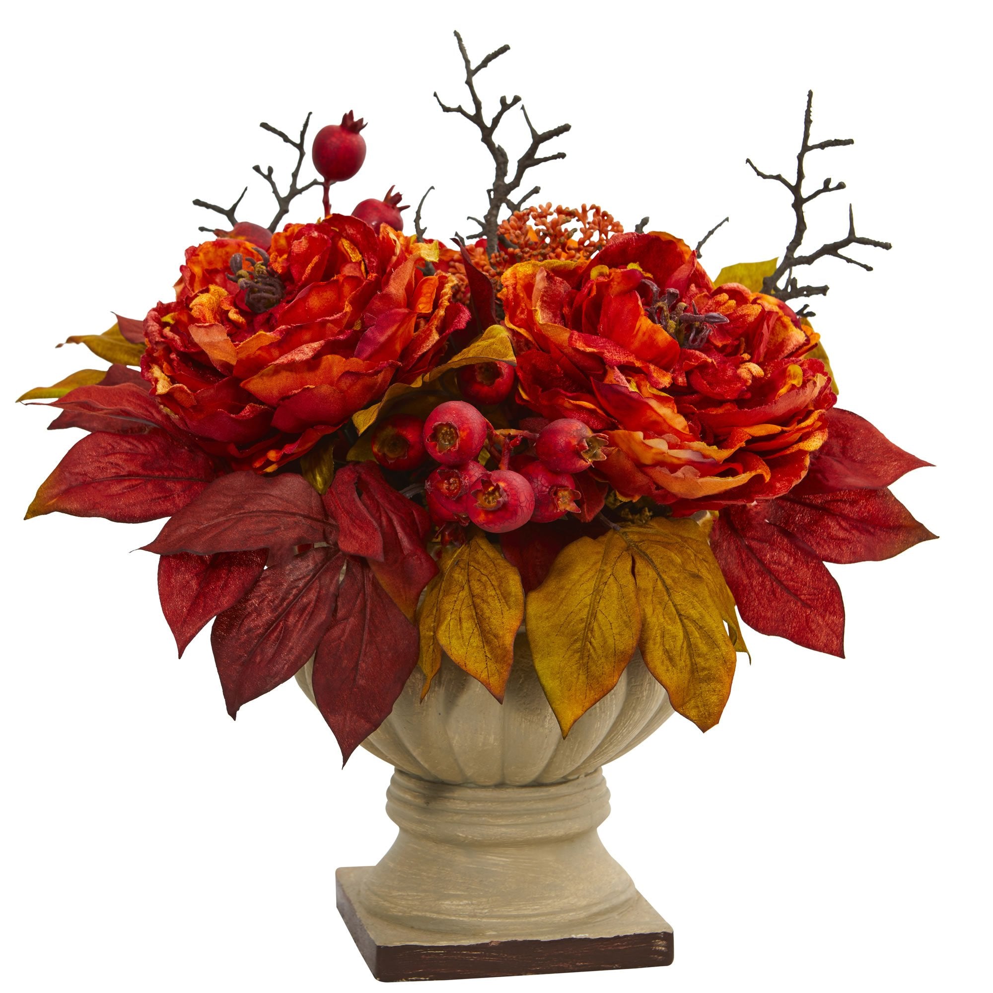 Nearly Natural 15in. Peony and Sedum Artificial Arrangement