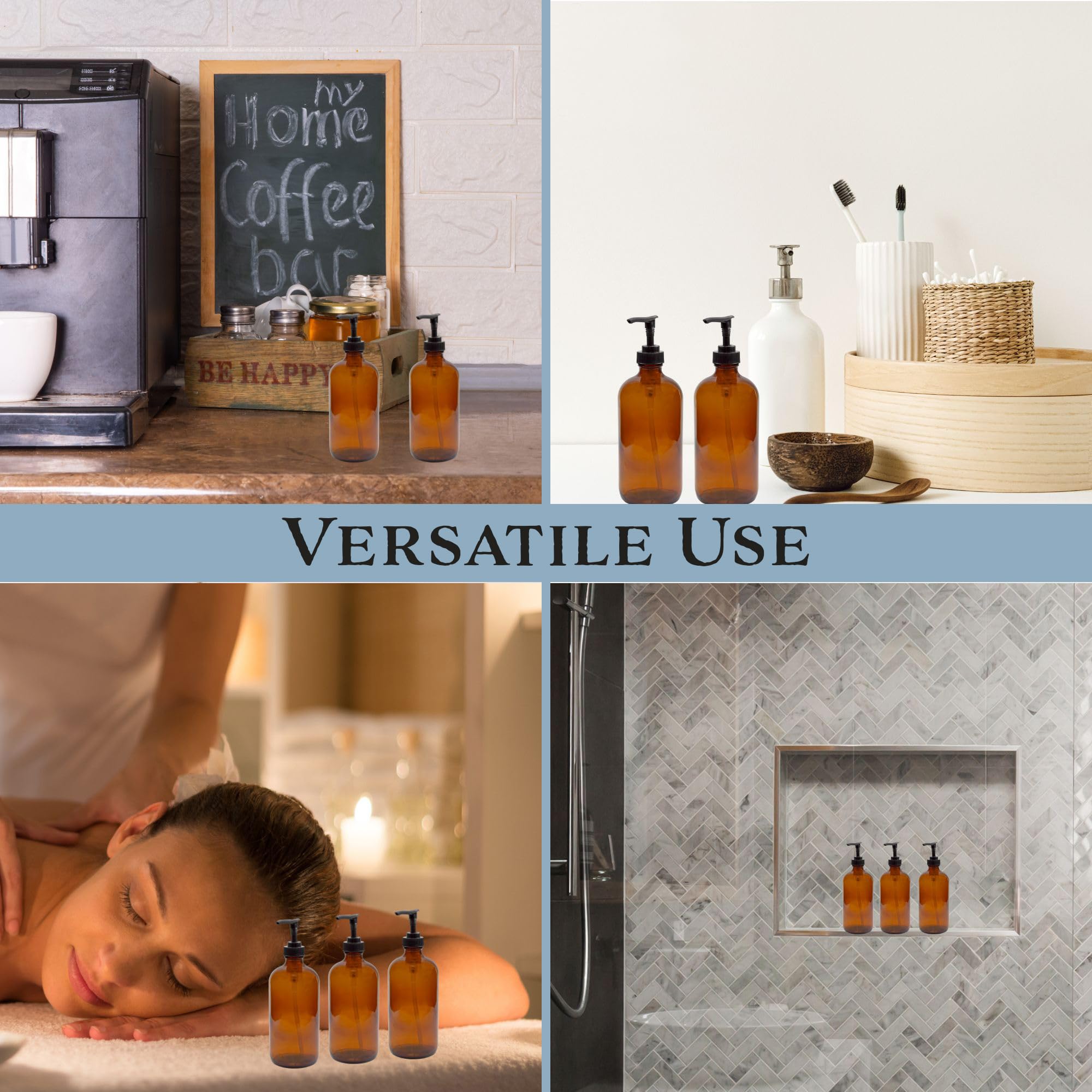 Cornucopia 4Oz Amber Glass Pump Bottles (4-Pack); Great For Lotions, Liquid Soap, Aromatherapy And More