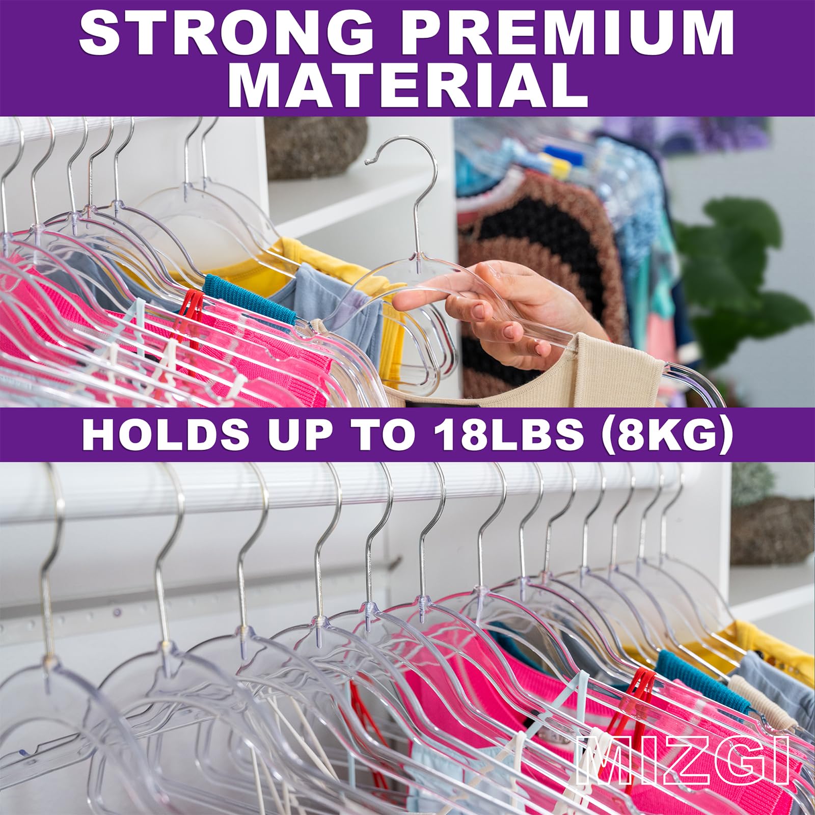 Premium Clear Invisible Acrylic Hangers,Crystal Plastic Hangers,Clear Hangers 50 Pack Ultra Slim & Space Saving Suit Hangers For