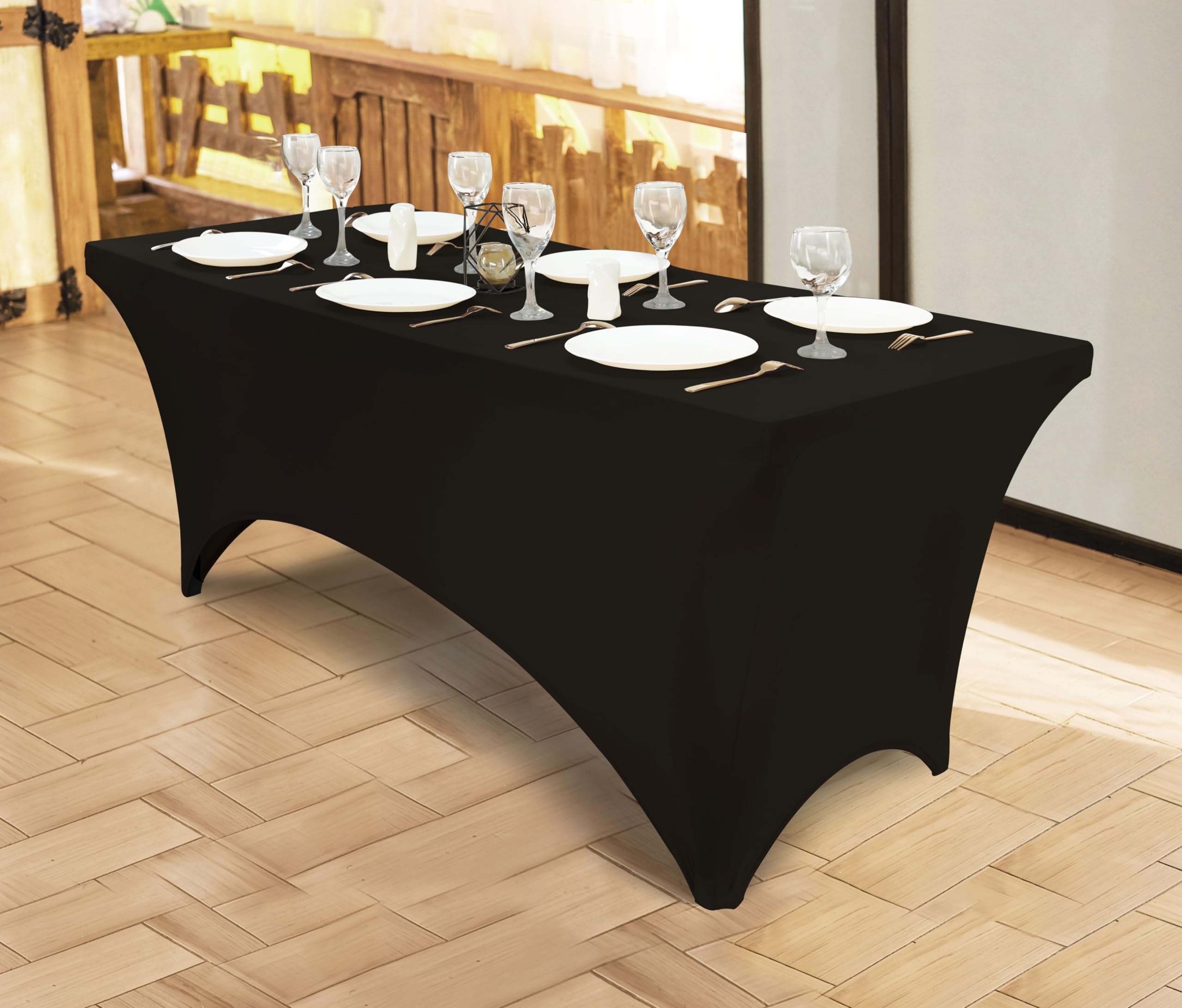 Utopia Kitchen Spandex Tablecloth 1 Pack [6Ft, Black] 200 Gsm Tight, Fitted, Washable And Wrinkle Resistant Stretch Rectangular