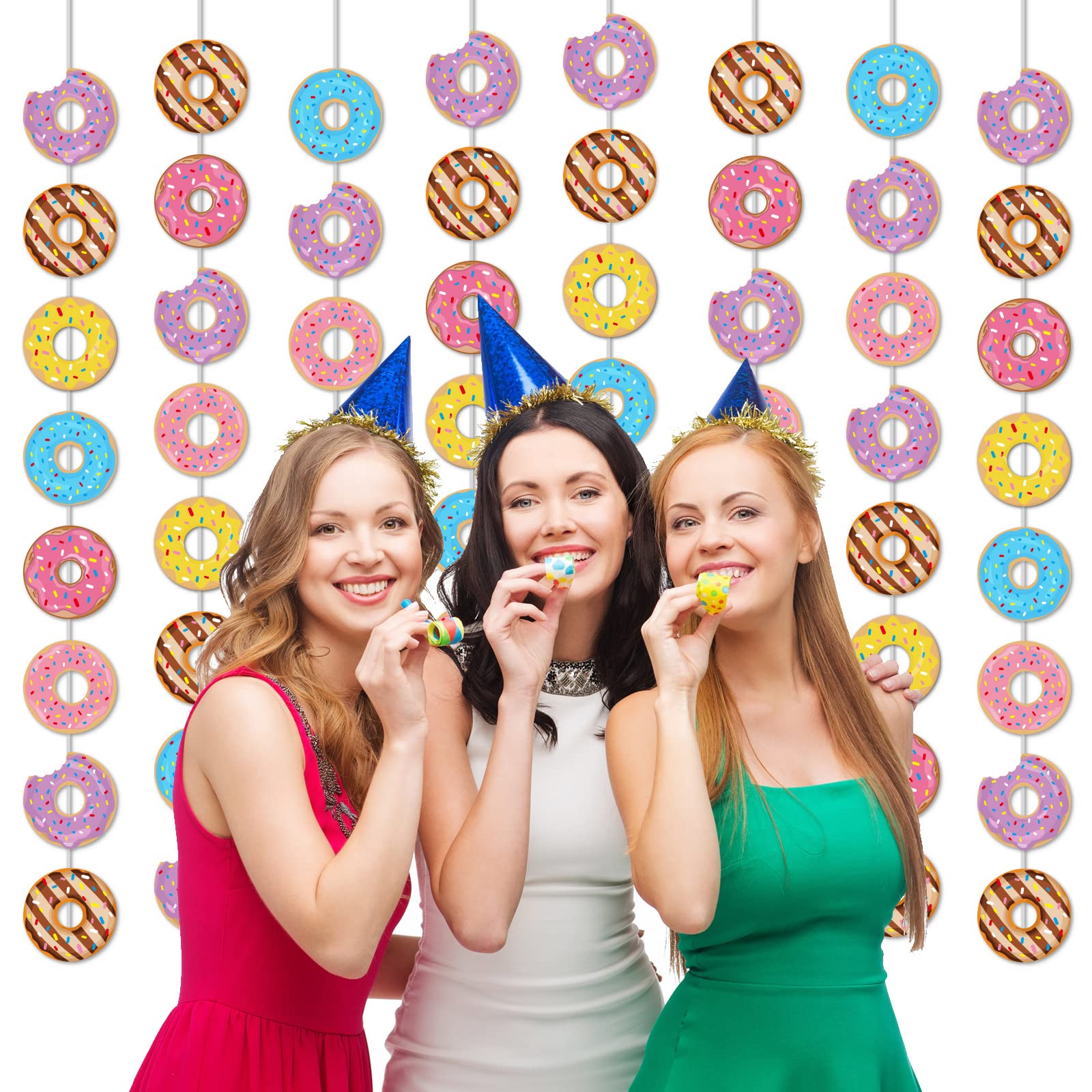 12 Packs Donut Birthday Party Banners Donut Garland Kit Donuts Hanging Swirl Donut Grow Up Party Supplies Decorations Donut Pape