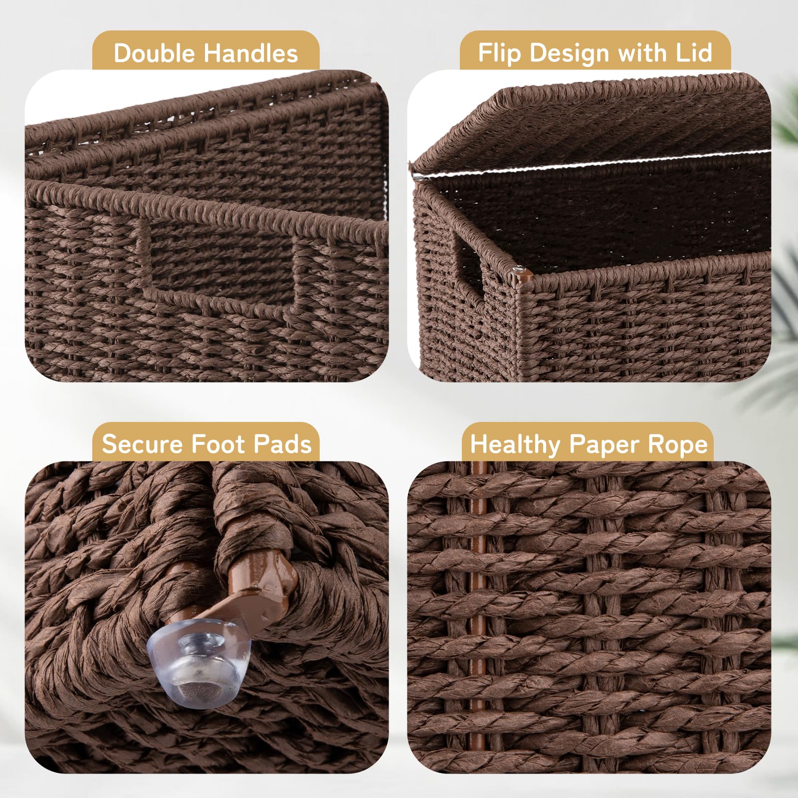 OIAHOMY Laundry Hamper - 90L Brown Wicker Basket with Lid & Removable Liner, Handwoven Storage with Handles for Bedroom & Laundry Room