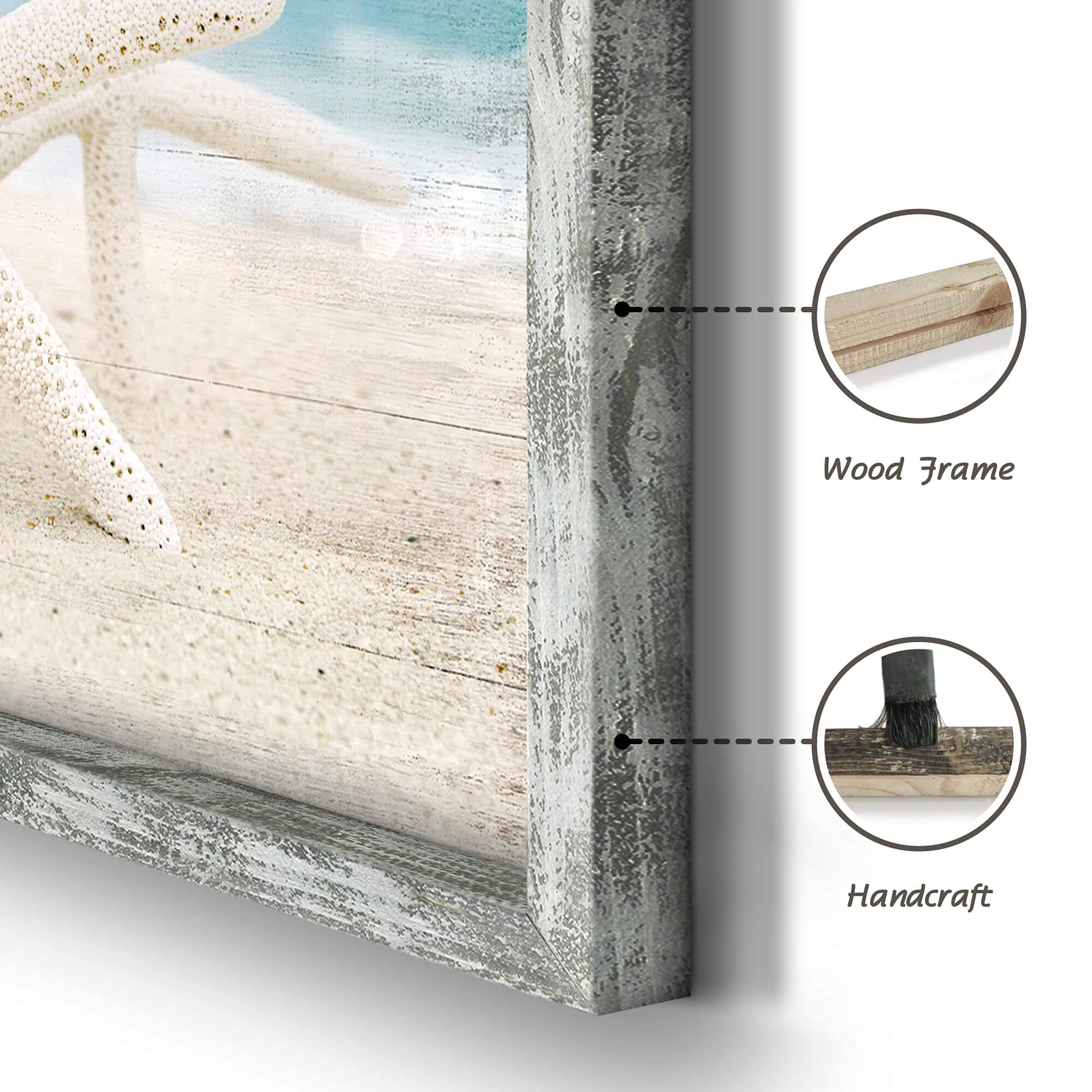 Beach Pictures Wooden Wall Art: Ocean Artwork Home Decor Set Of 3 Seascape Pathway Surfboard Starfish Collection Prints For Bedr