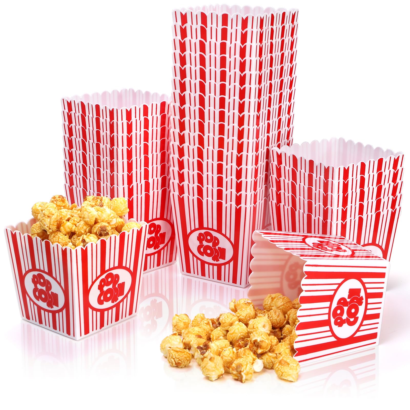 Tebery 30 Pack Plastic Open-Top Popcorn Boxes Reusable Popcorn Containers Bucket Tub - 3.75'' Tall X 3.75'' Square