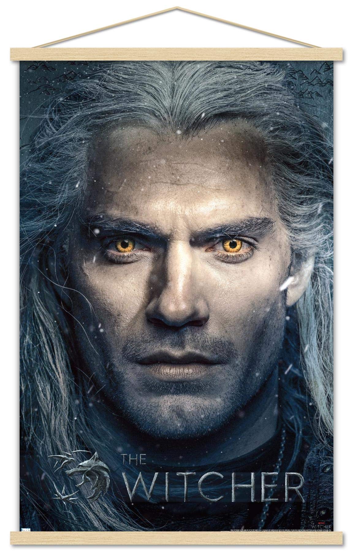 Trends International Netflix The Witcher - Closeup Wall Poster, 22.375'' X 34'', Premium Print And Beechwood Hanger Bundle