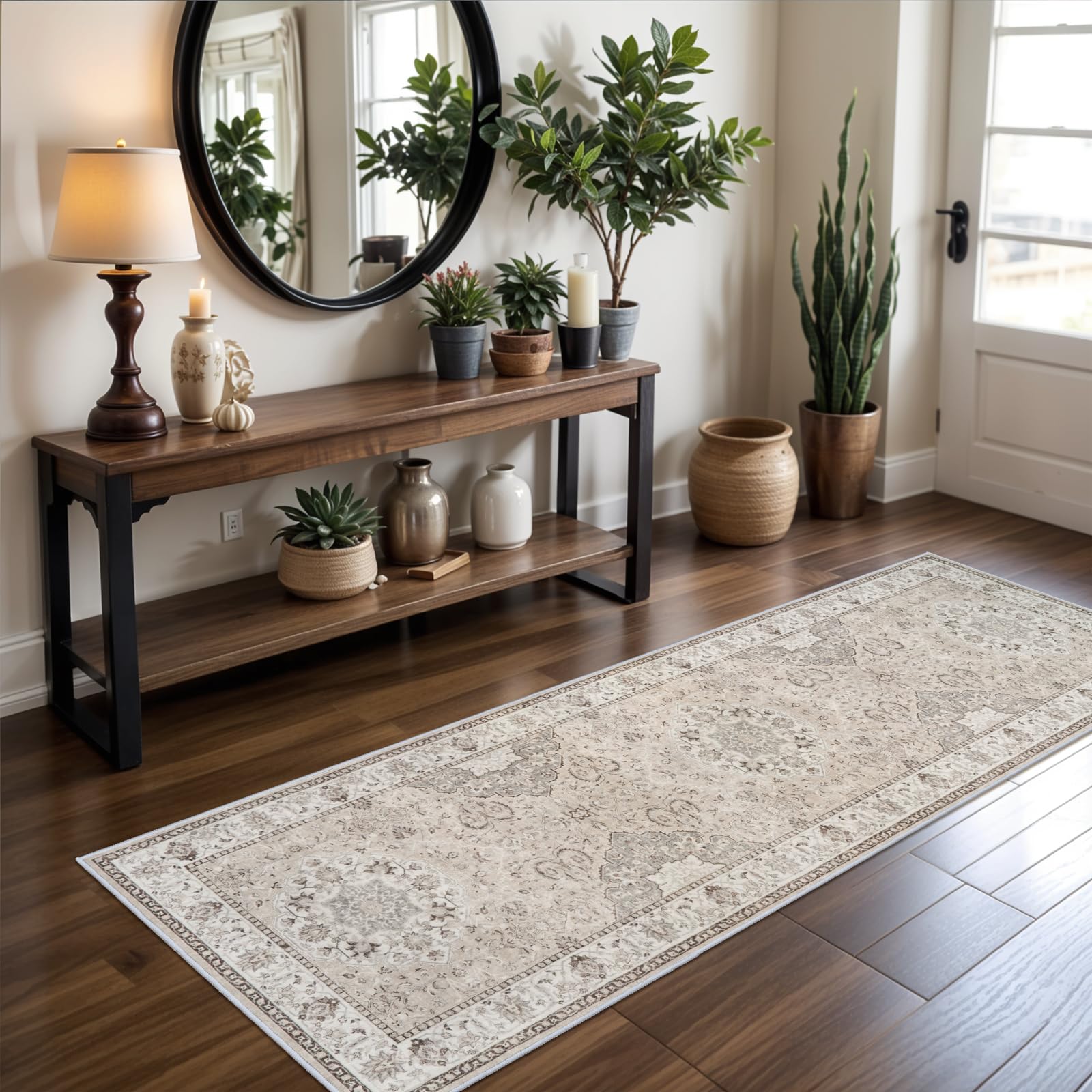Washable 2x8 Hallway Runner Rug: Vintage Water Resistant Kitchen Entryway Rug Ultra Soft Living Room Bedroom Carpet with Non Sli