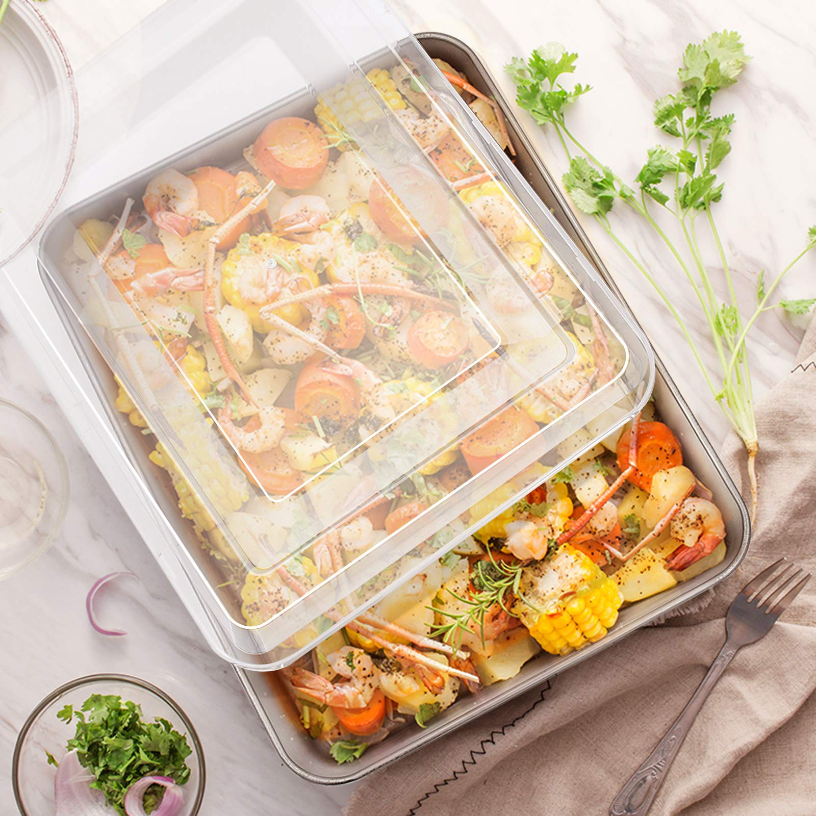 E-Far Stainless Steel Bakeware Set, Metal Baking Pan Set Of 9, Include Round/Square Cake Pans, Rectangle Baking Pan With Lid, Lo