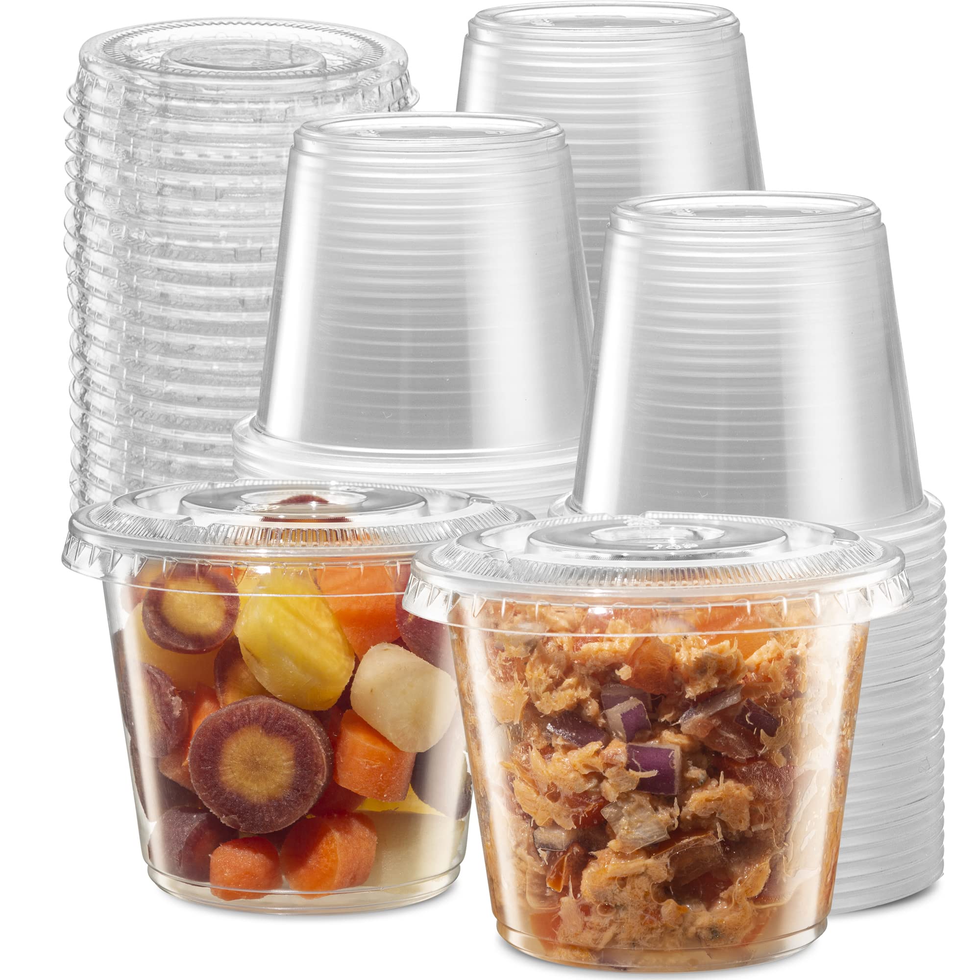 5 oz - 200 Sets Clear Diposable Plastic Portion Cups With Lids, Small Mini Containers For Portion Controll, Jello Shots, Meal Pr