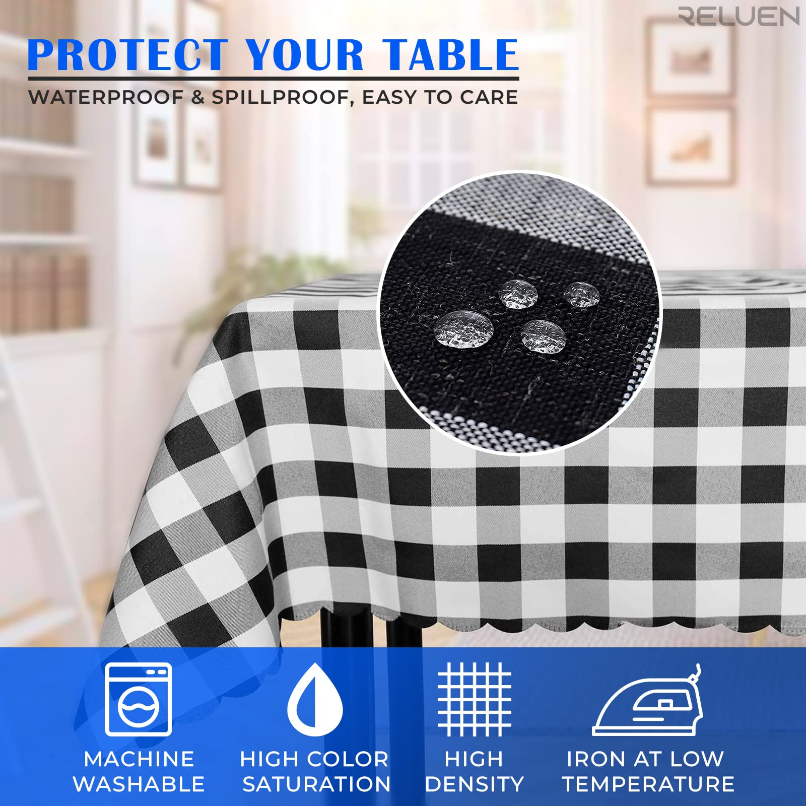 Black And White Buffalo Plaid - 35X35 Inches Small Square Tablecloth For Round Coffee Table Polyester Washable Tablecloth Home K