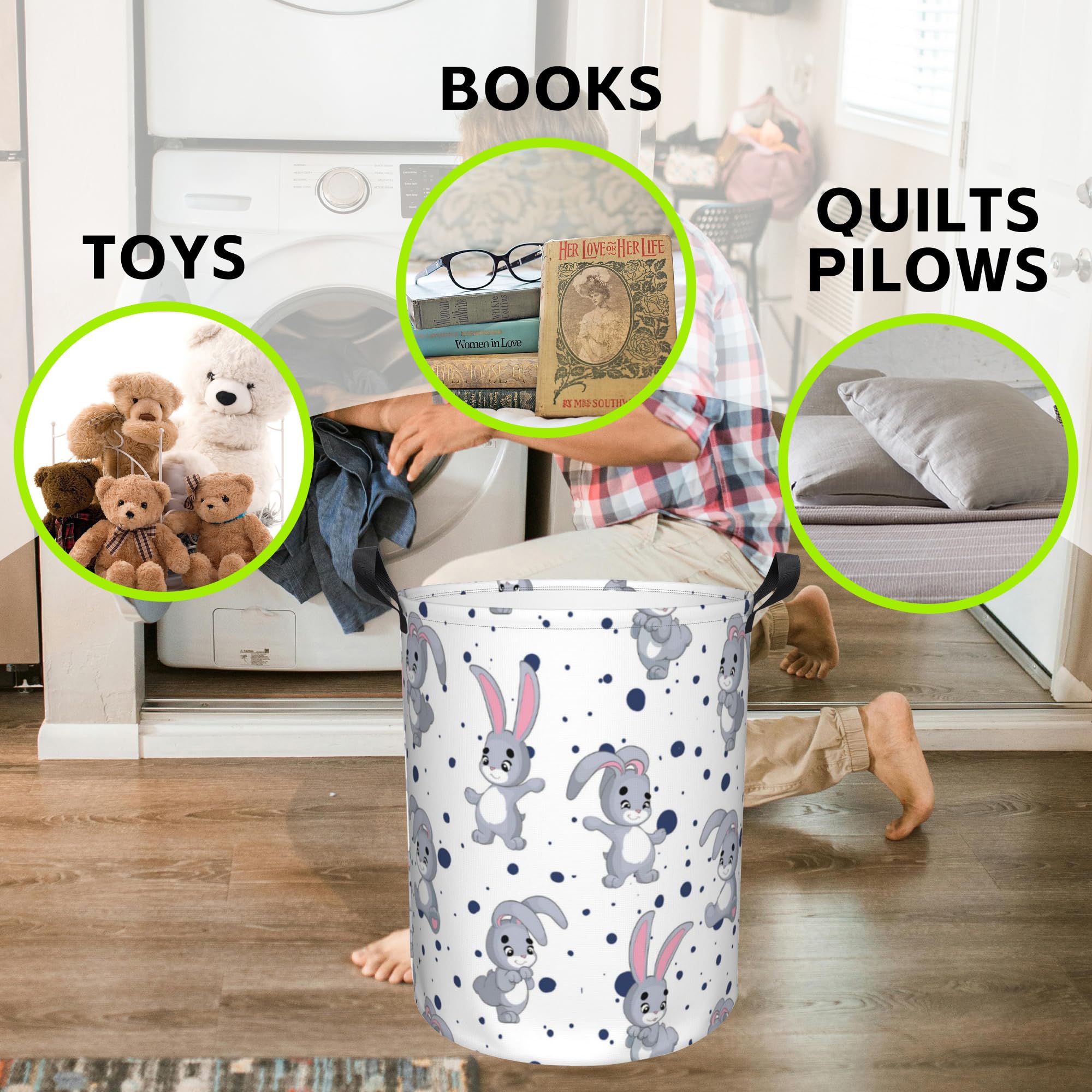 Naqiuli Laundry Basket Cartoon Rabbits Laundry Hamper Large Laundry Basket Storage Basket Tote Bag Collapsible Organizer Basket