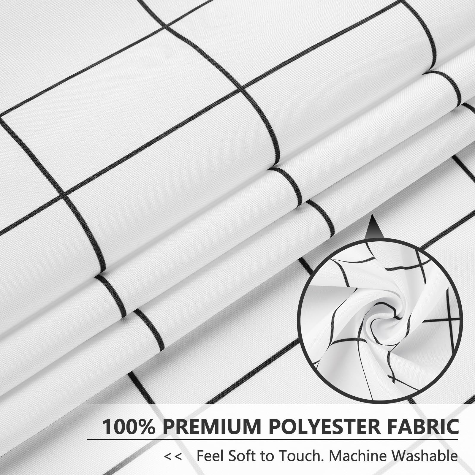 Aoohome Extra Long Black And White Shower Curtain, 72X78 Inch Geometric Plaid Pattern Fabric Bathroom Curtain With Hooks, Heavy