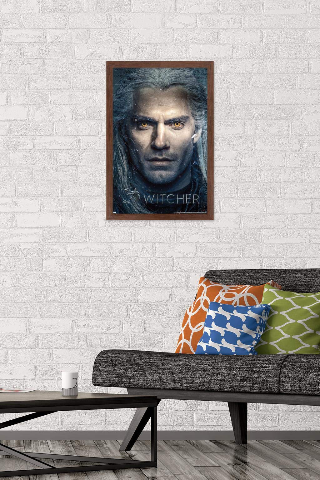 Trends International Netflix The Witcher - Closeup Wall Poster, 14.725'' X 22.375'', Mahogany Framed Version