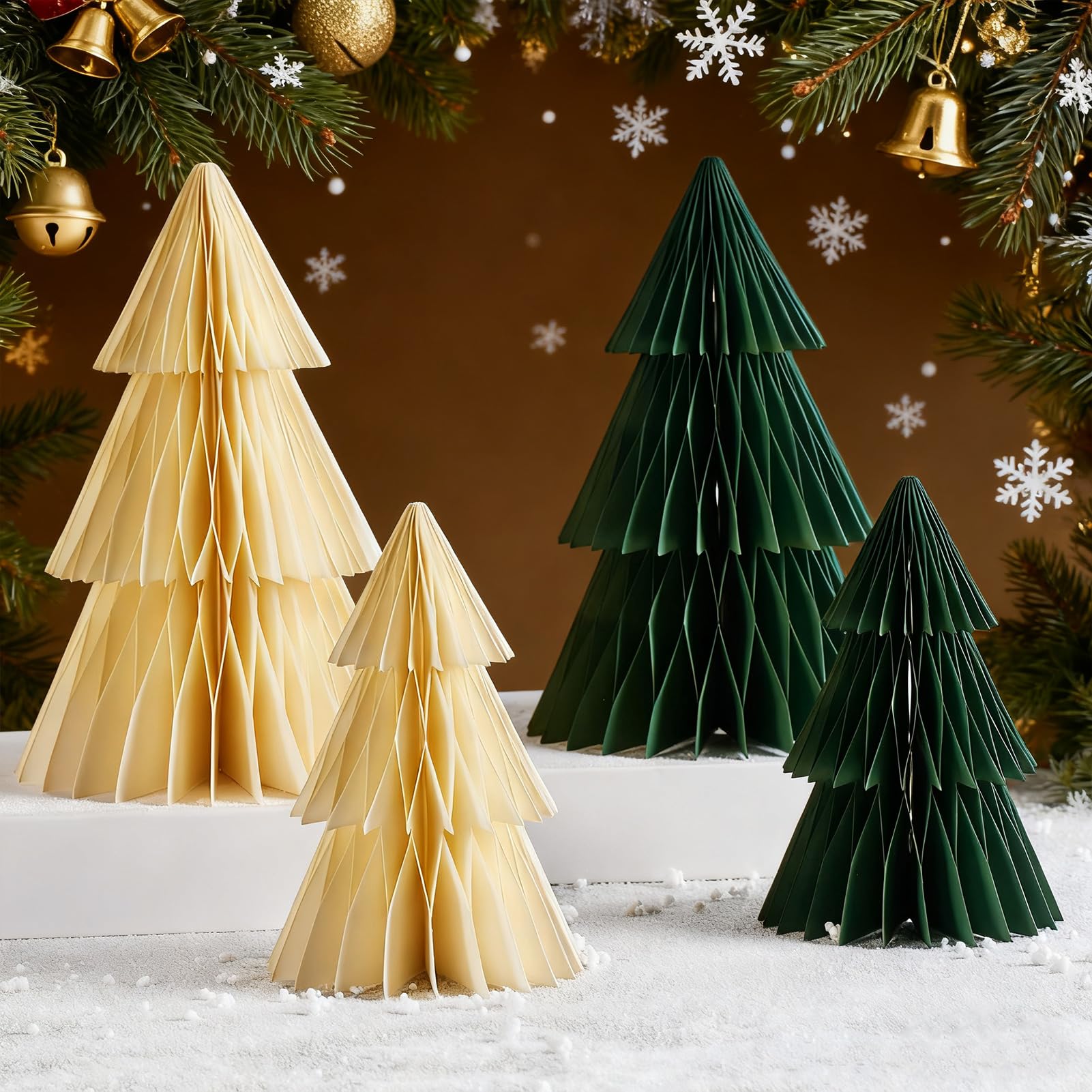 OBBOLO Paper Christmas Tree, 4 Pcs Paper Christmas Ornaments Party Decorations, 3D Honeycomb Xmas Trees, Holiday Home Decor, Chr