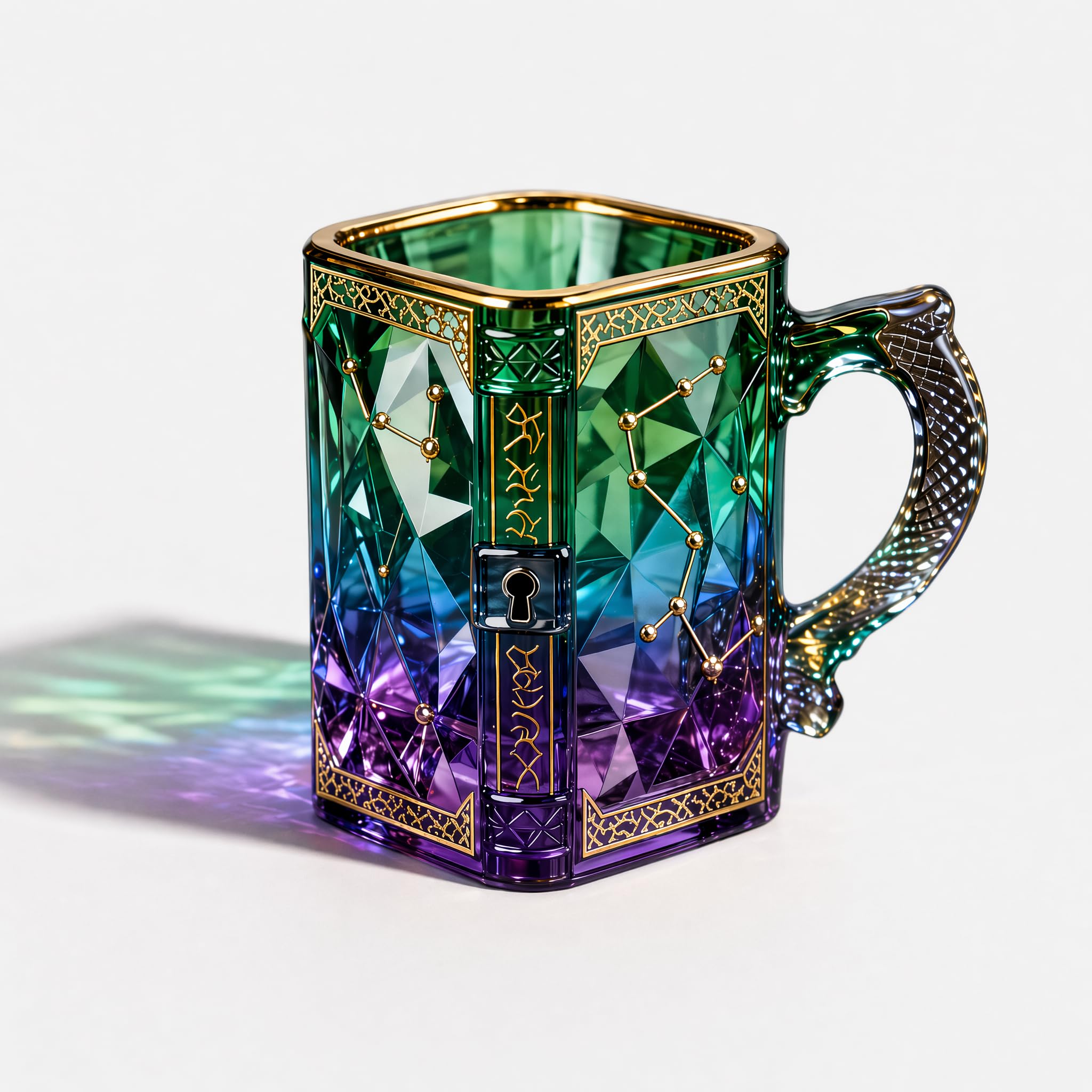 FACE N FACE Zodiac Glass Mug, 8 oz Celestial Constellation Coffee & Tea Cup with Dragon Scale Handle, Green Purple Astrology Mug