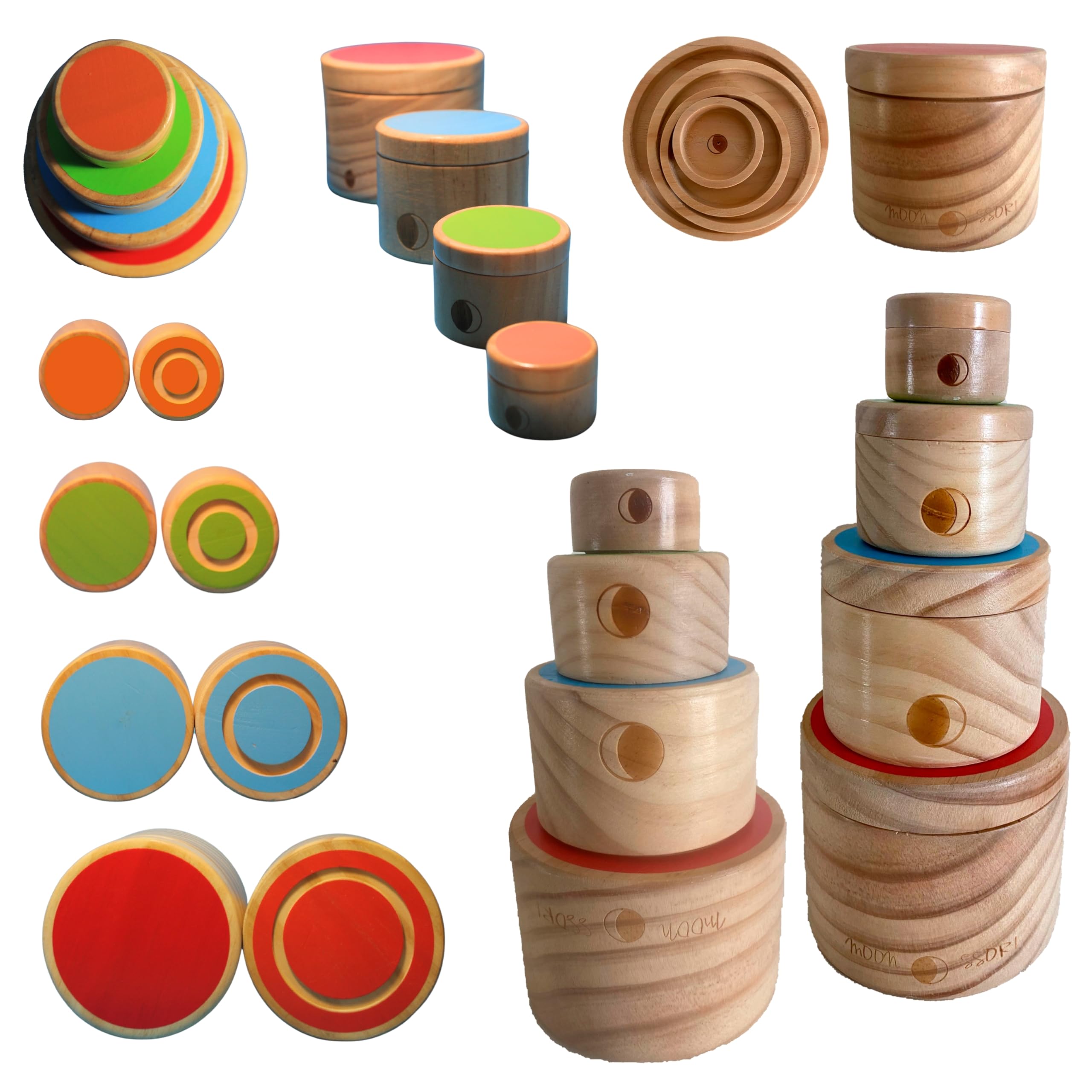 Moon Ssori Wooden Stacking Cylinder With Lids