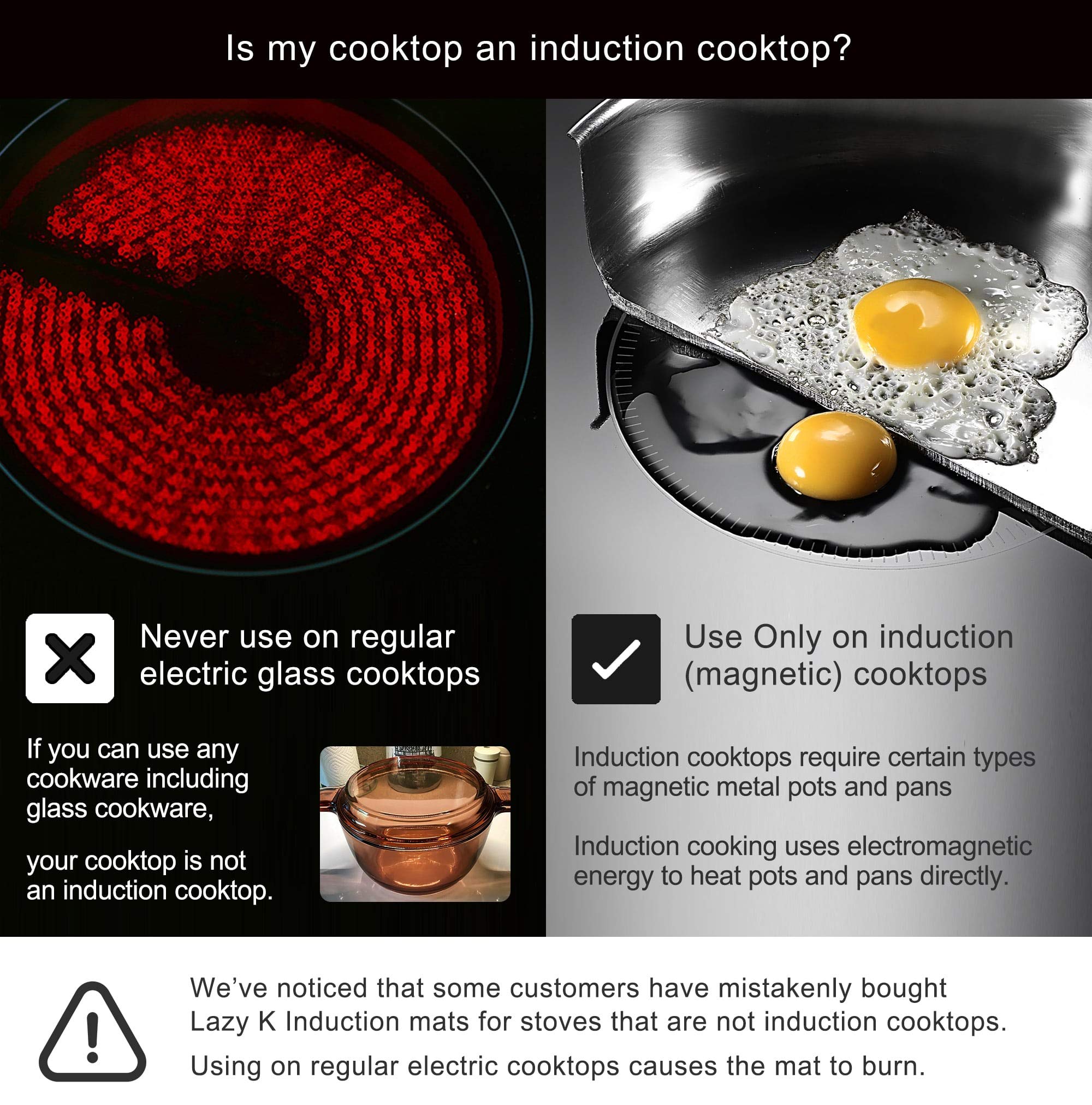 Lazy K Induction Cooktop Mat - Silicone Fiberglass Scratch Protector - 9.4in Black Non-Slip Pad for Magnetic Stoves