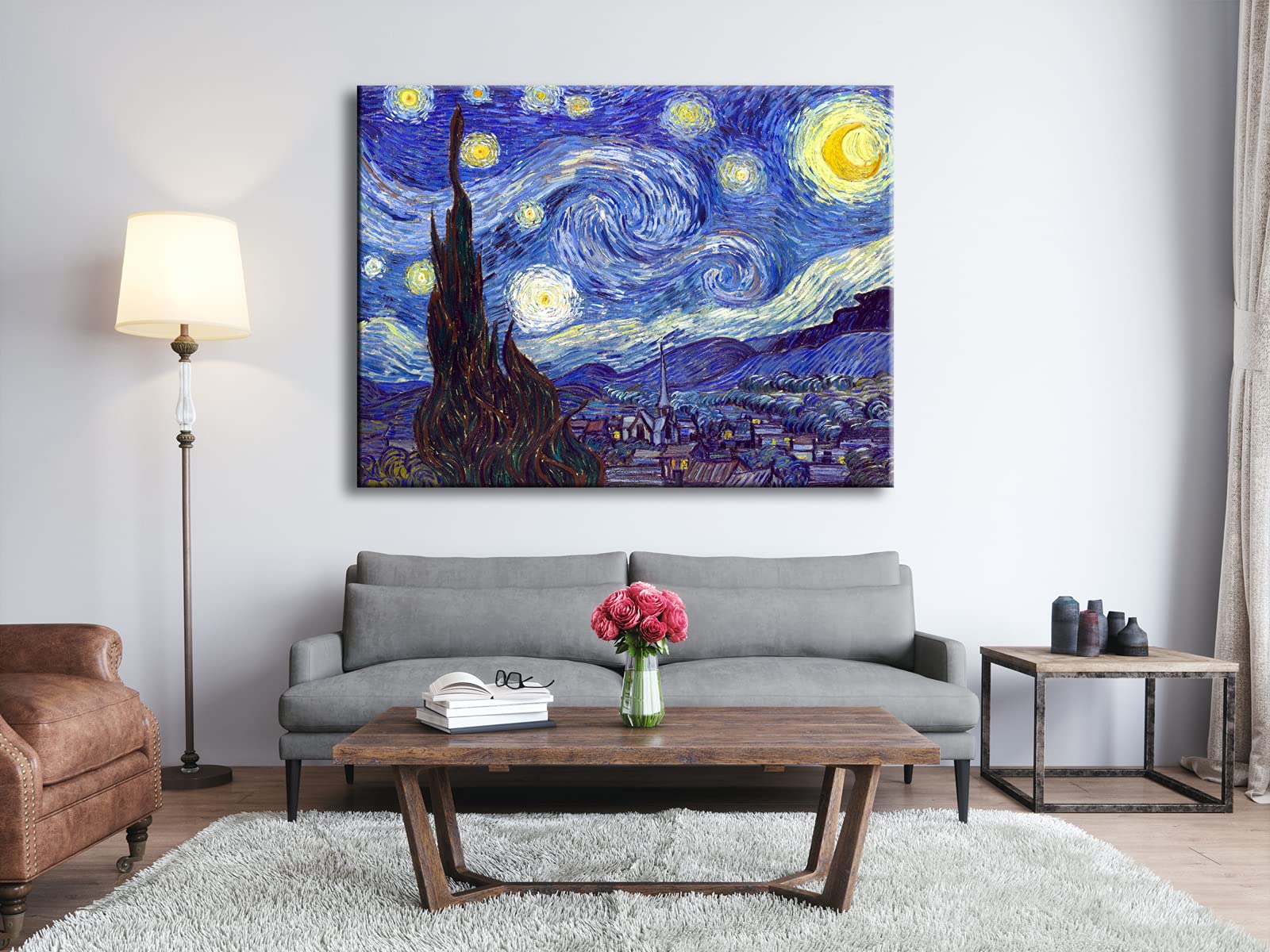 Wieco Art Starry Night Canvas Prints Wall Art By Van Gogh Classical Famous Artwork Huge Size Modern Blue Impressionist Sky Star