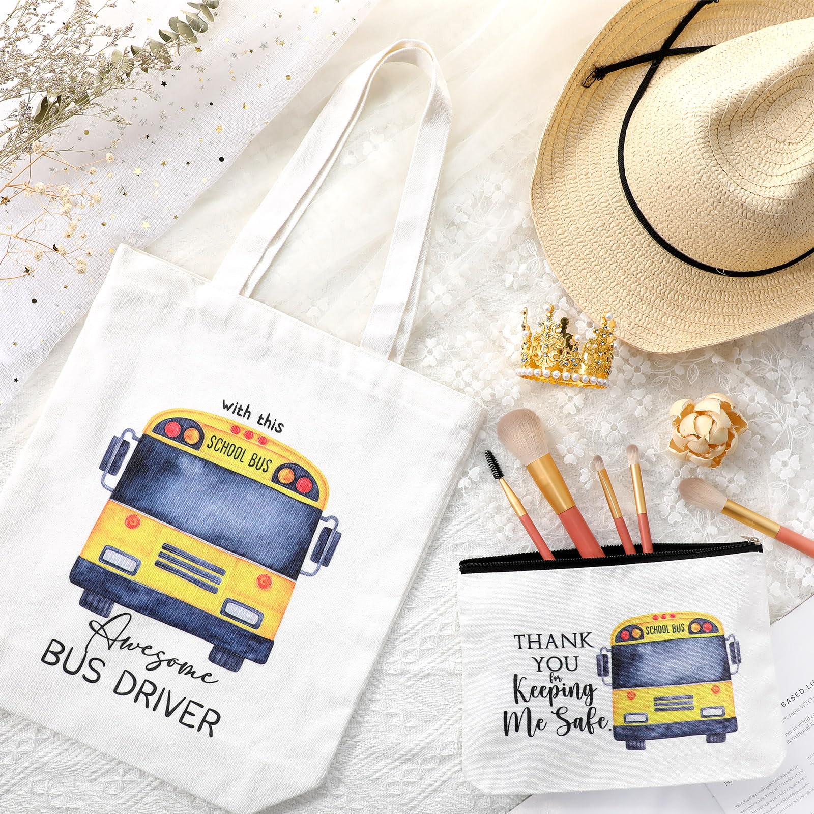 Unittype 4 Pieces School Bus Driver Appreciation Gifts Bus Driver Tote Bags Bulk Girls Makeup Bags Back To School Gifts Thank Yo