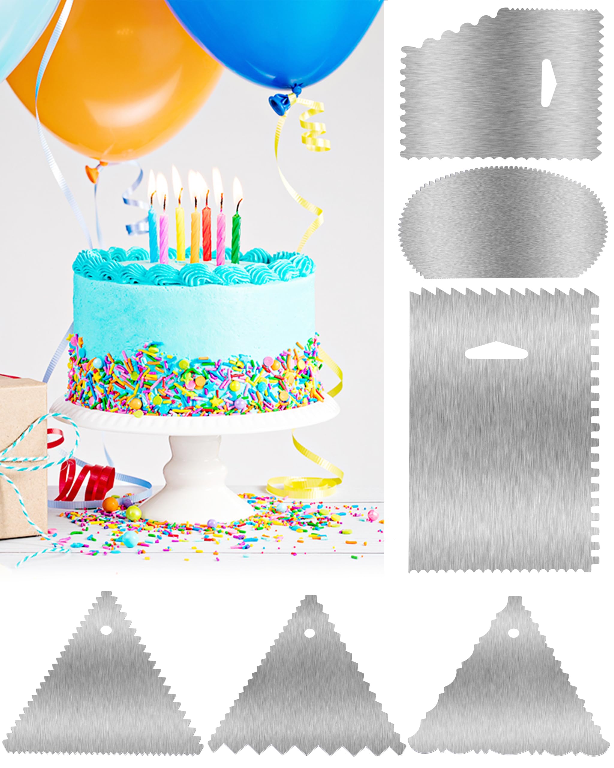 Yqboom New 6Pcs Cake Scraper 430 Stainless Decorating Comb And Icing Smoother