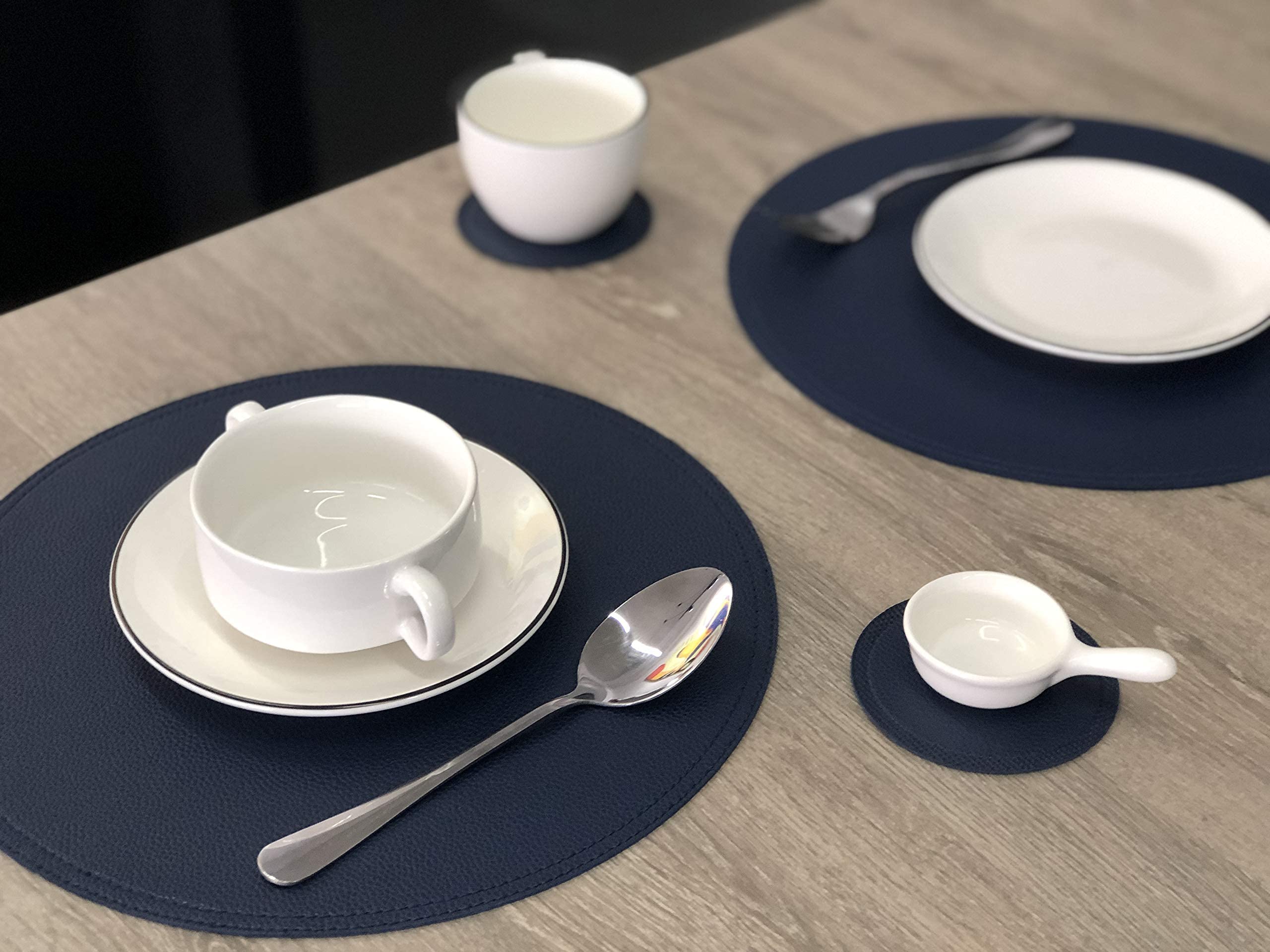 Set Of 8 Faux Leather Round Placemats And Coasters, Coffee Mats Kitchen Table Mats, Waterproof, Easy To Clean For Kitchen Dining