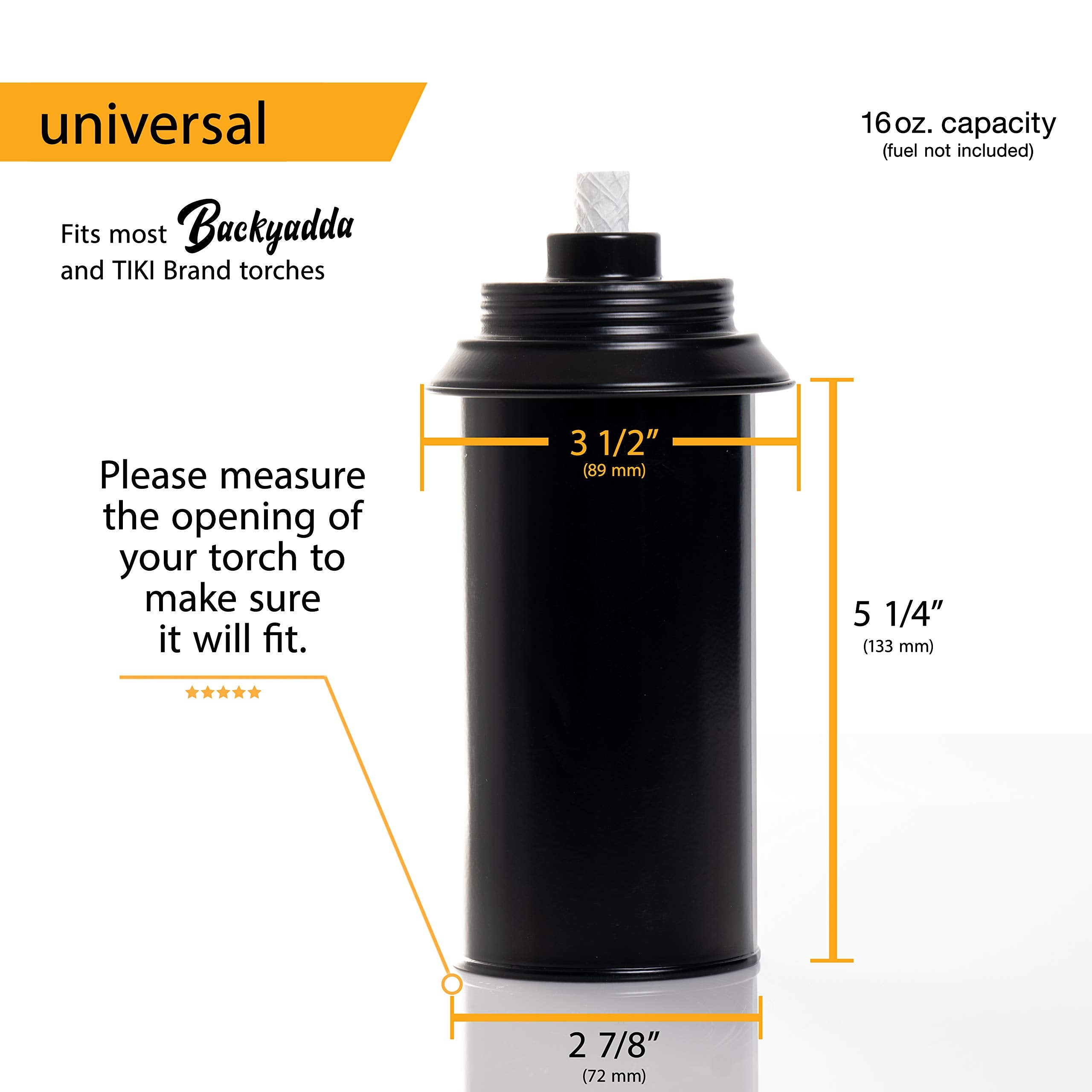 Backyadda Torch Replacement Canisters (16 Oz). Compatible With Tiki Brands (Bamboo And Most Metal Styles). Easy Fill Opening. 4-