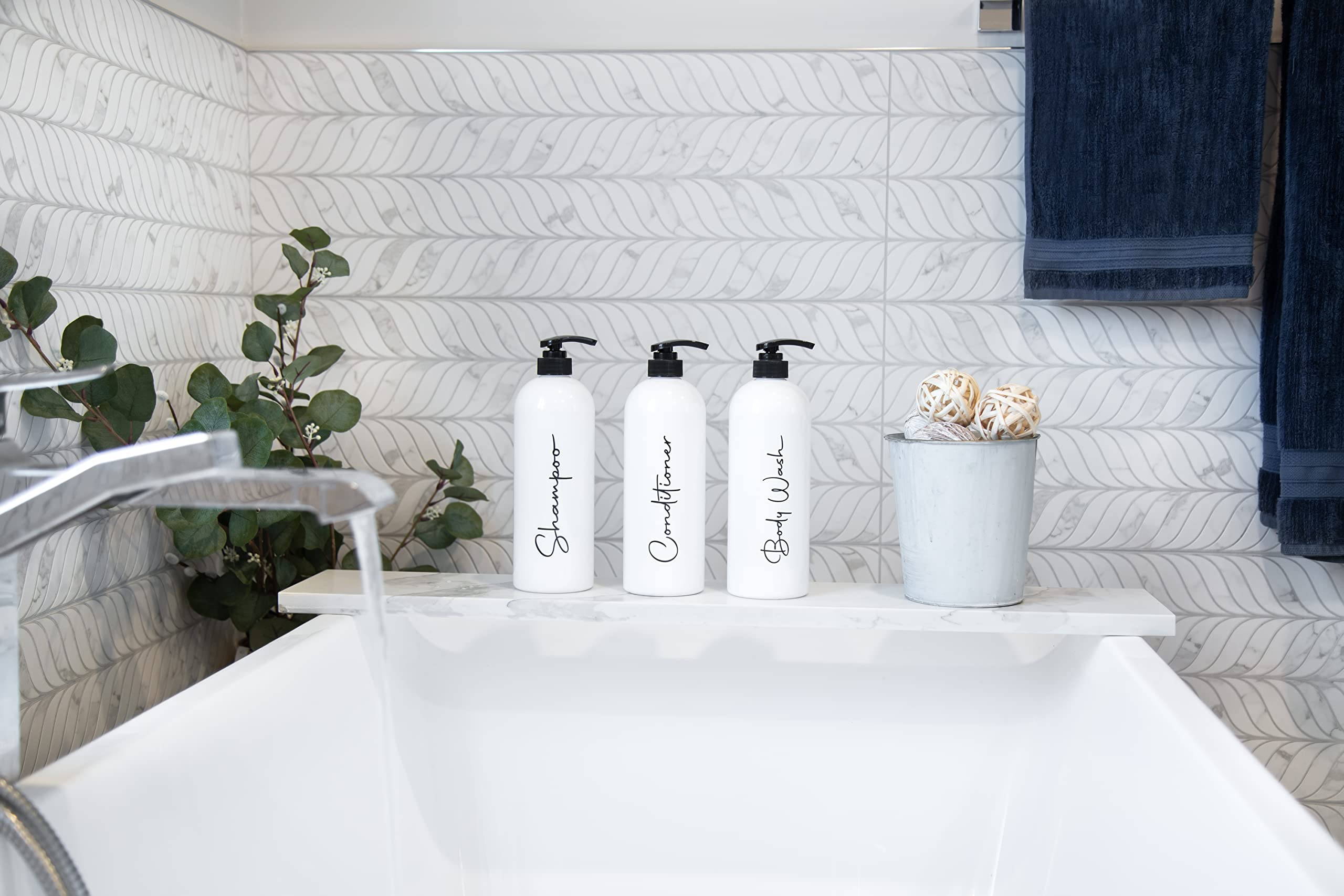 Alora 16Oz Refillable Shampoo And Conditioner Dispenser Bottles - Set Of 3 - Pump Bottle Dispenser For Shampoo, Conditioner, Bod