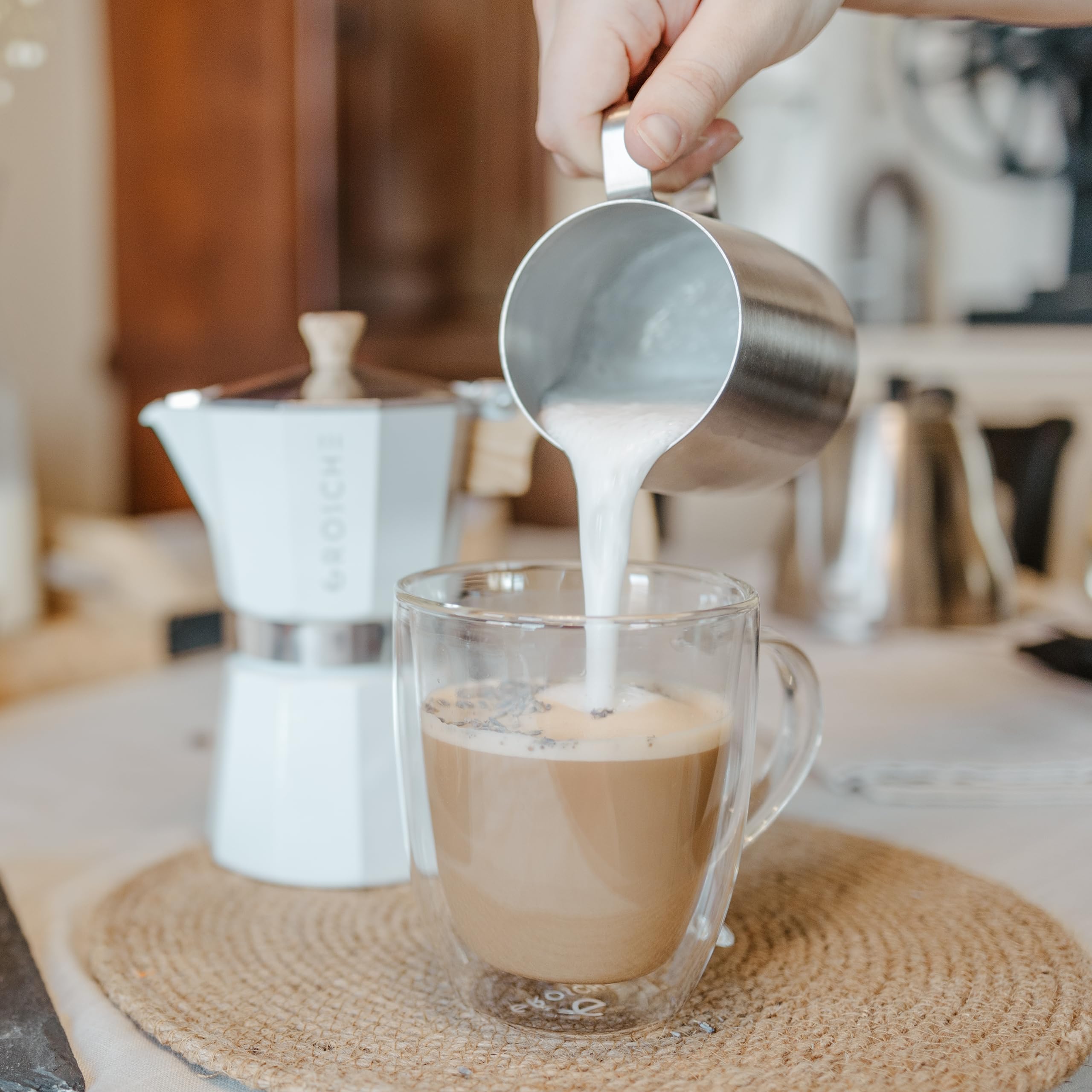 Grosche Cyprus 16 Fl. Oz Double-Wall Glass Mug Set | Espresso, Latte, Tea & More | Hot & Cold Beverages | Stylish & Aesthetic |