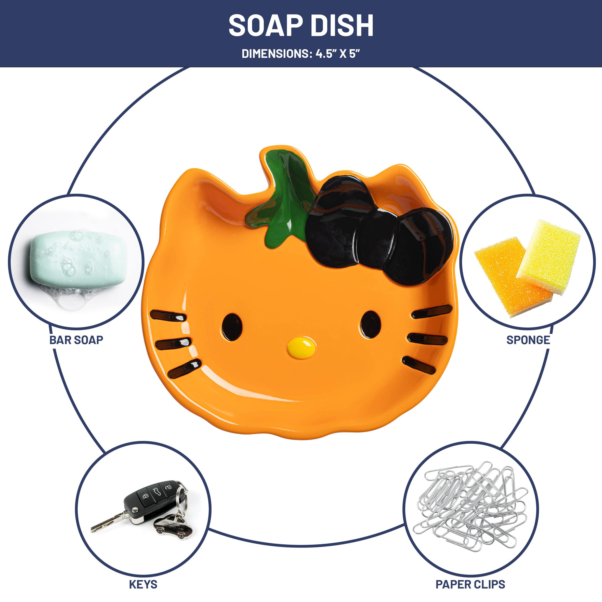 Hello Kitty Pumpkin Jack - O - Lantern Soap Dish - Autumn & Halloween Bathroom D  Cor Sponge Holder