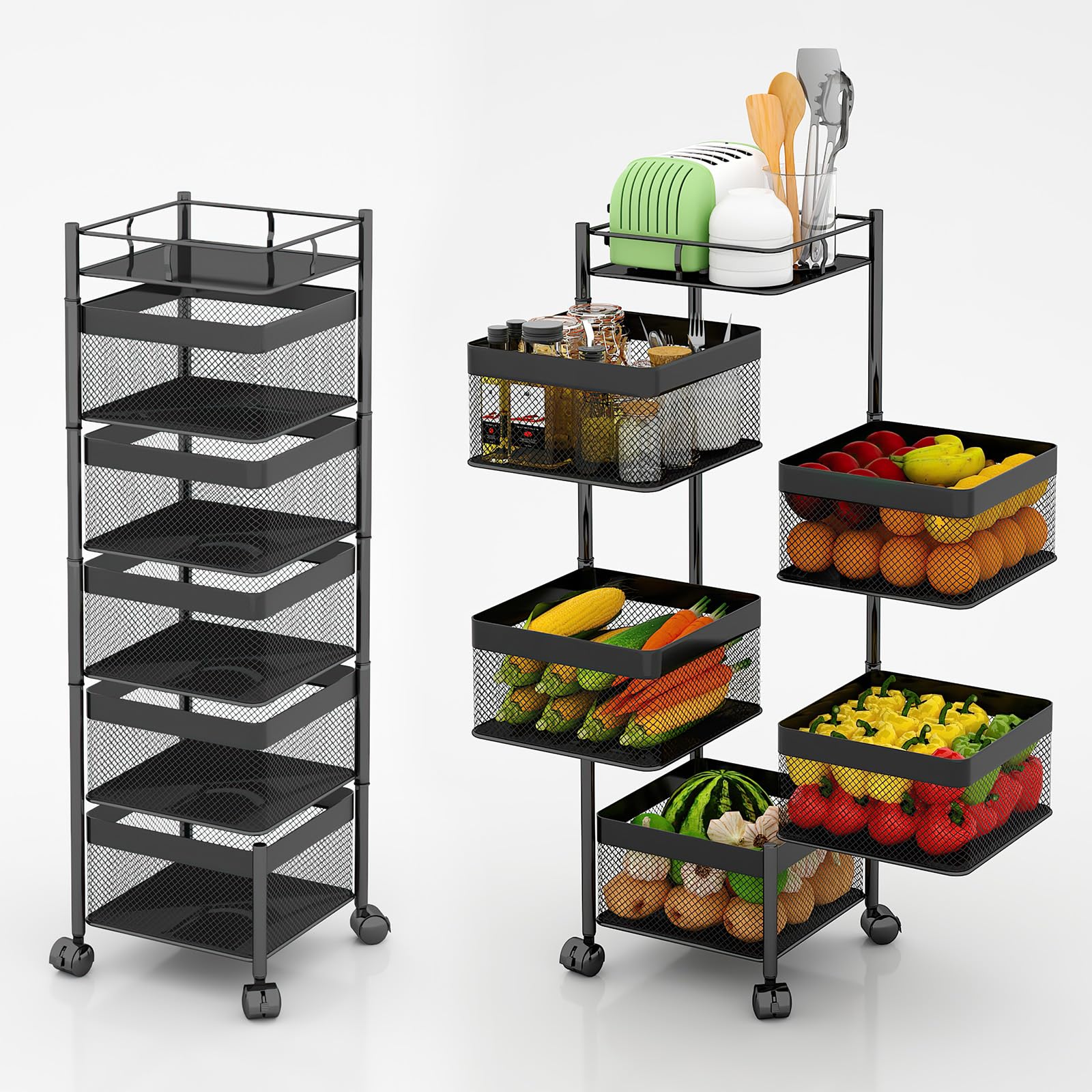 xinyourui Fruit and Vegetable Basket for Kitchen No Assembly, Rotating Storage Rack,Bathroom Storage Shelf, Kitchen Organizers a