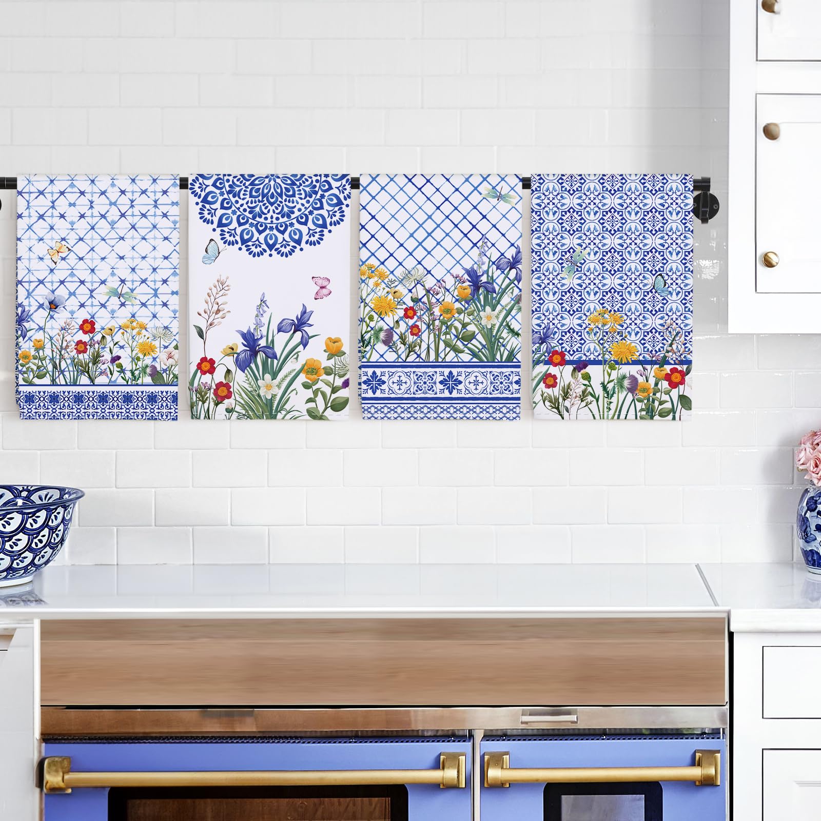 Arquiel Wildflower Kitchen Towel 100% Cotton Quick Dry Dish Towels 20 X 27.5Inch, Summer Flowers Dishcloth Hand Towels For House