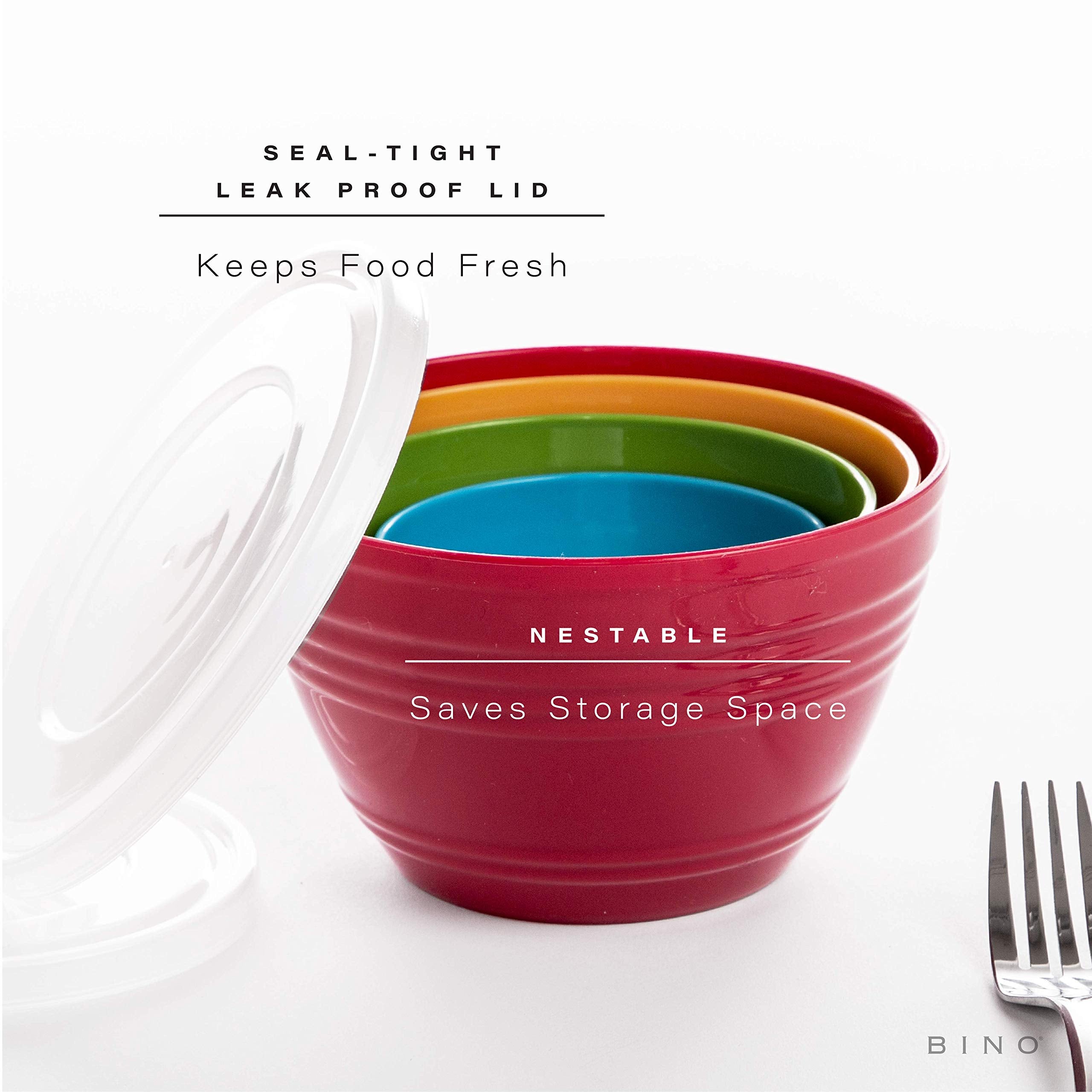 BINO Plastic Mini Prep Bowls Set - Small Multicolor Bowls with Lids, Model 12122-MLT for Kitchen Prep