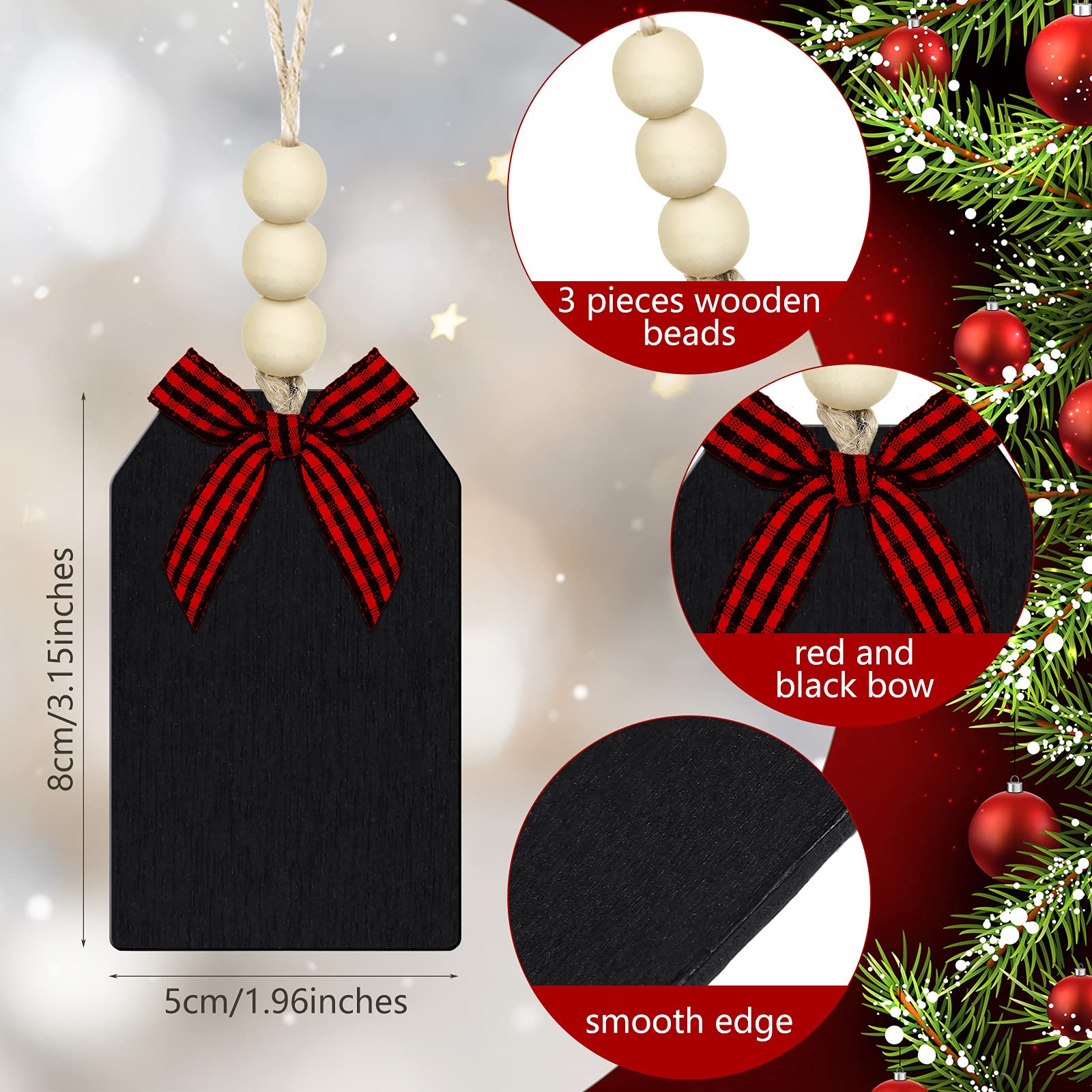 24 Pieces Christmas Wood Stocking Name Tags Buffalo Plaid Row Stocking Tags With Rope And Wooden Beads Mini Hanging Chalkboard T