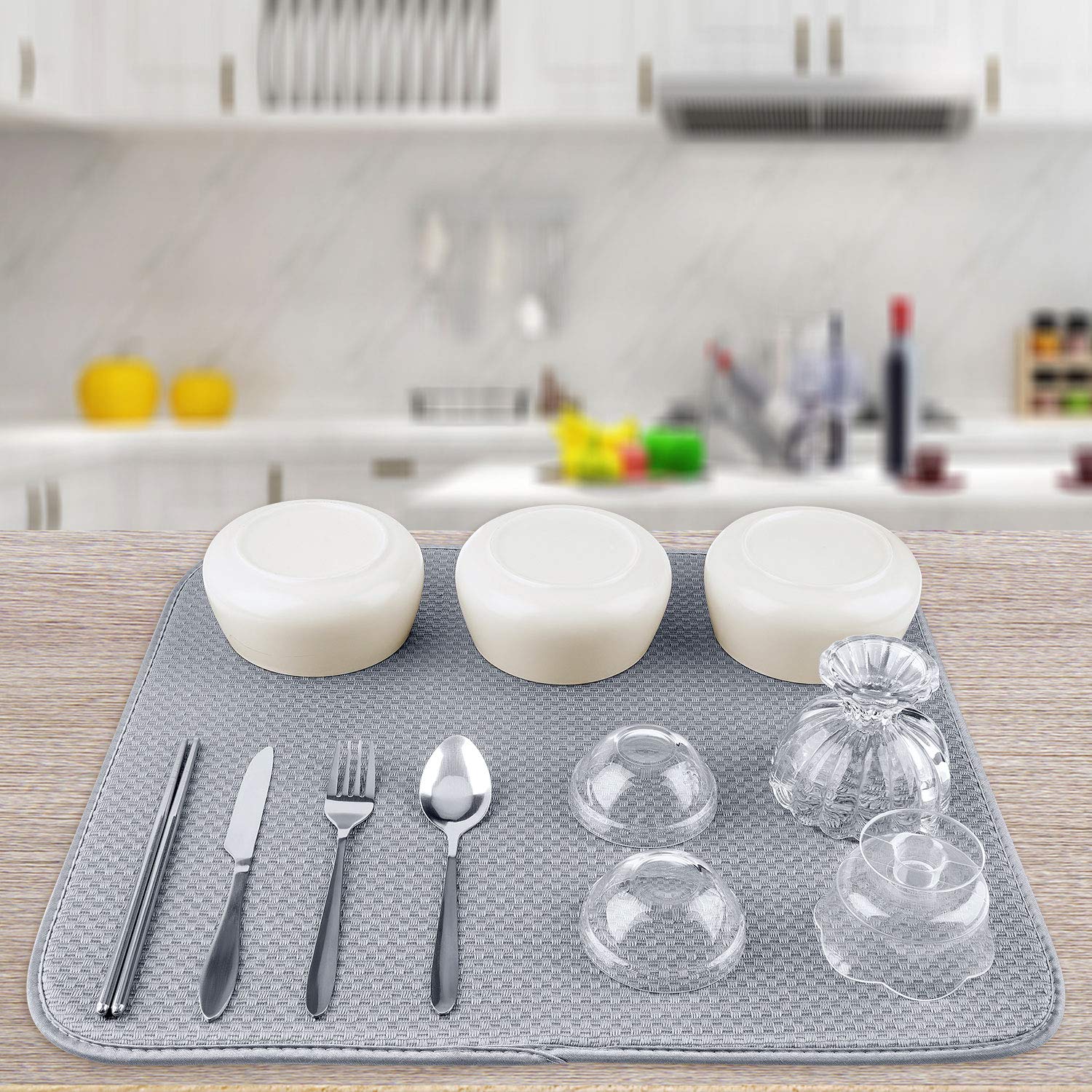 2 Pack Dish Drying Mats For Kitchen, Microfiber Dish Drying Rack Pad, Kitchen Counter Mat - 18X16 Inch