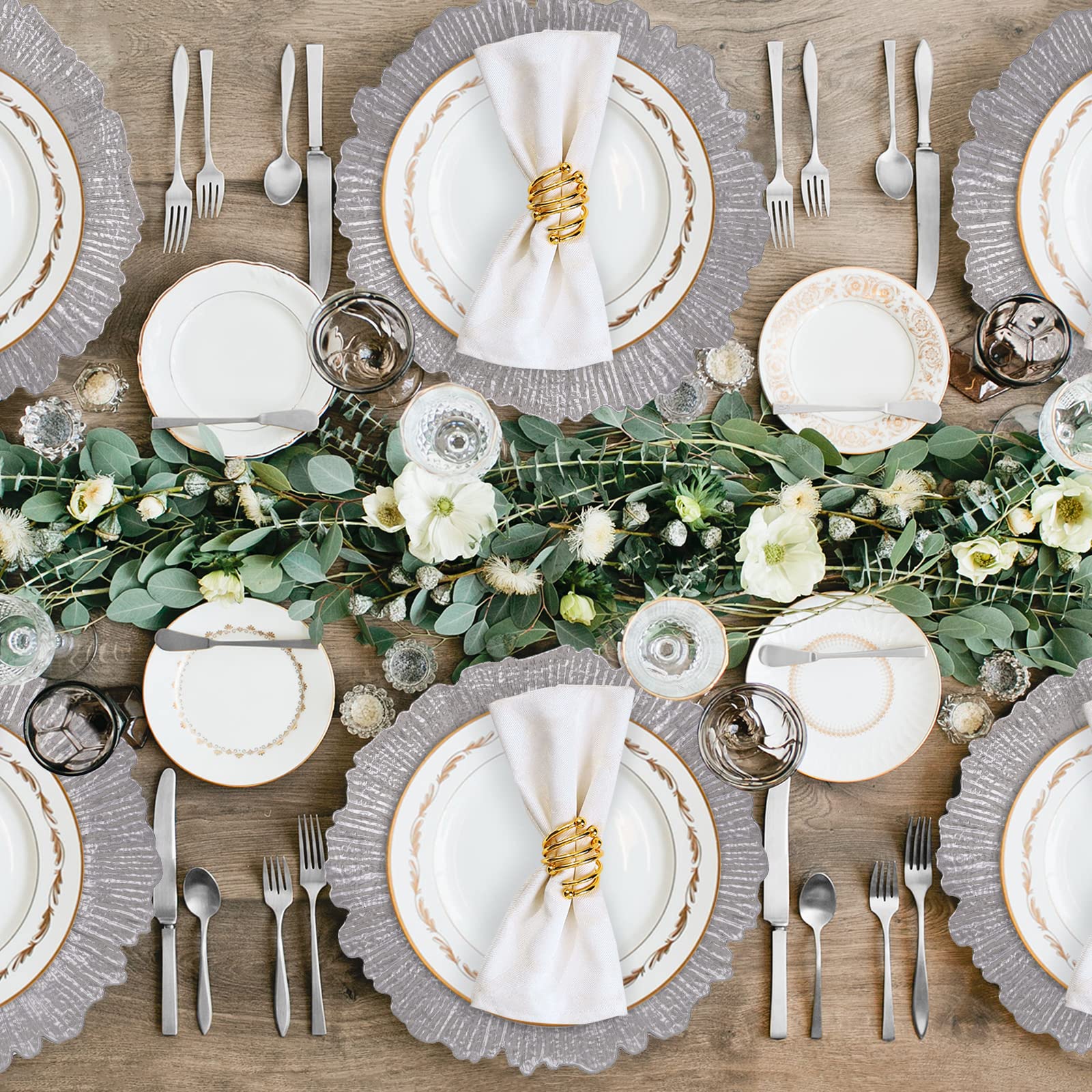 Maoname Round 13'' Silver Charger Plates, Plastic Reef Plate Chargers For Dinner Plates, Wedding, Elegant D