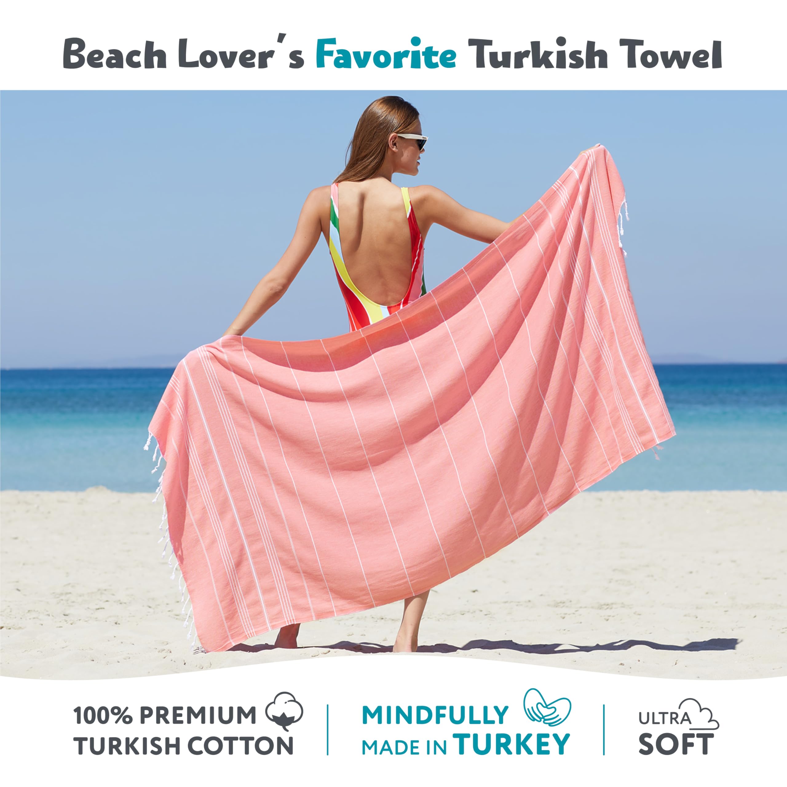 Wetcat Turkish Beach Towel Oversized 38X71 100% Cotton Sand Free Quick Dry Swim Towel Extra Large Light Travel Towel For Adults