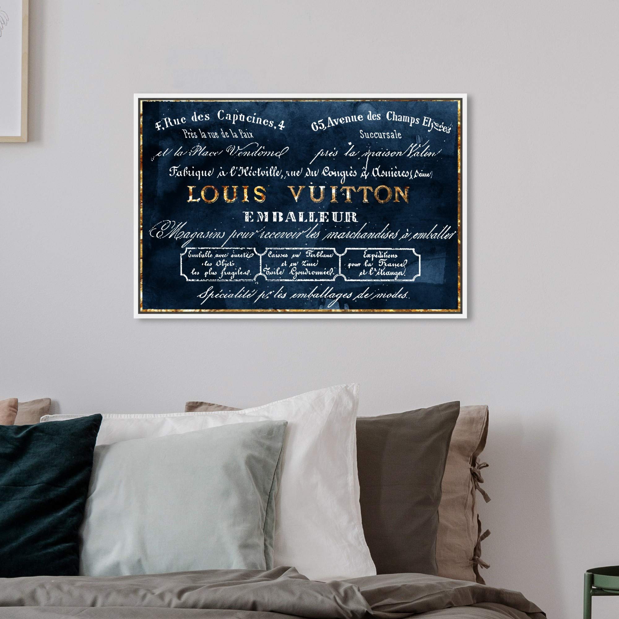 The Oliver Gal Artist Co. Fashion And Glam Framed Wall Art Canvas Prints 'Emballeur Navy' Road Signs Home D  Cor, 24 In X 16 In,