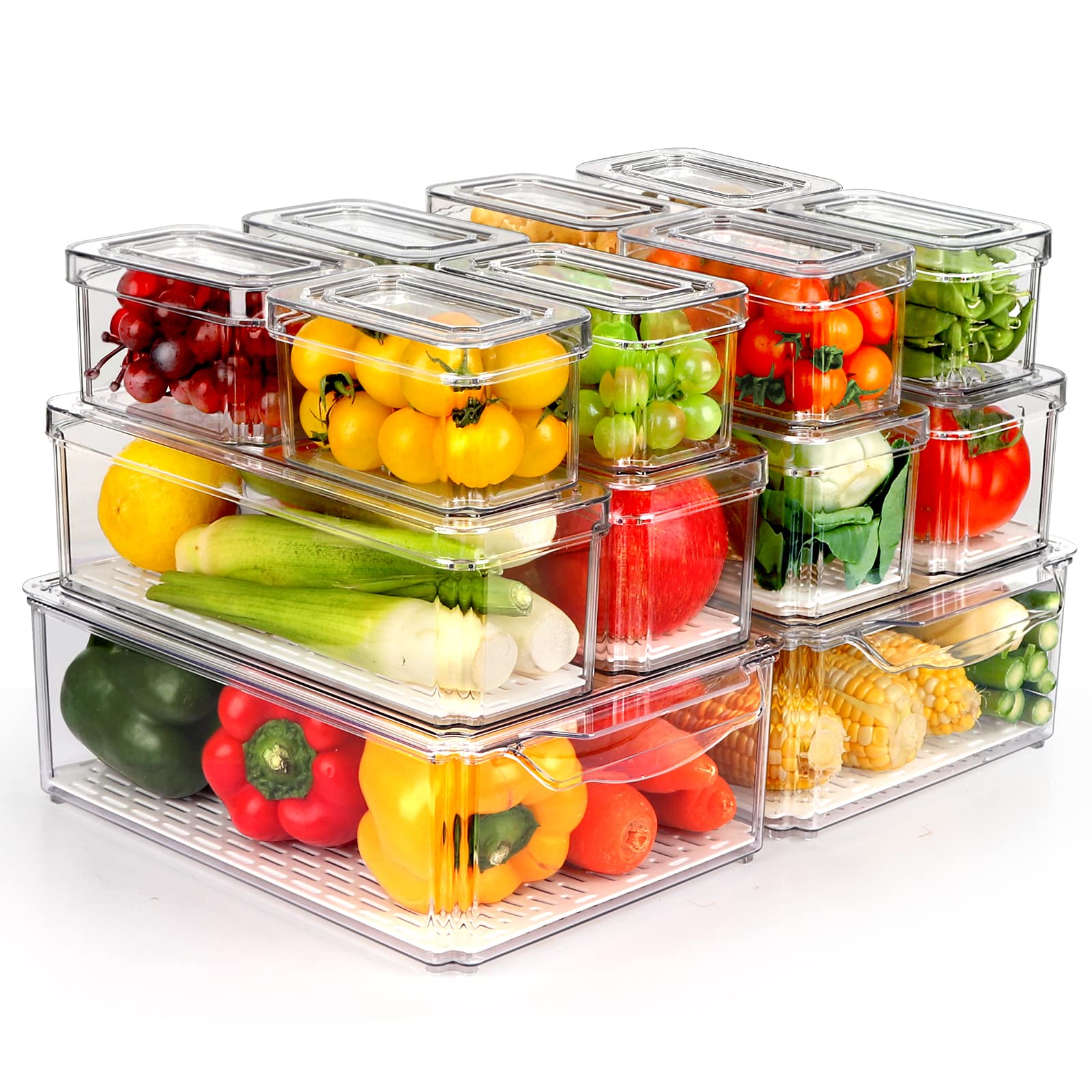 Zijund 14 Pack Fridge Organizer, Stackable Refrigerator Organizer Bins With Lids, Bpa-Free Fridge Organizers And Storage Contain