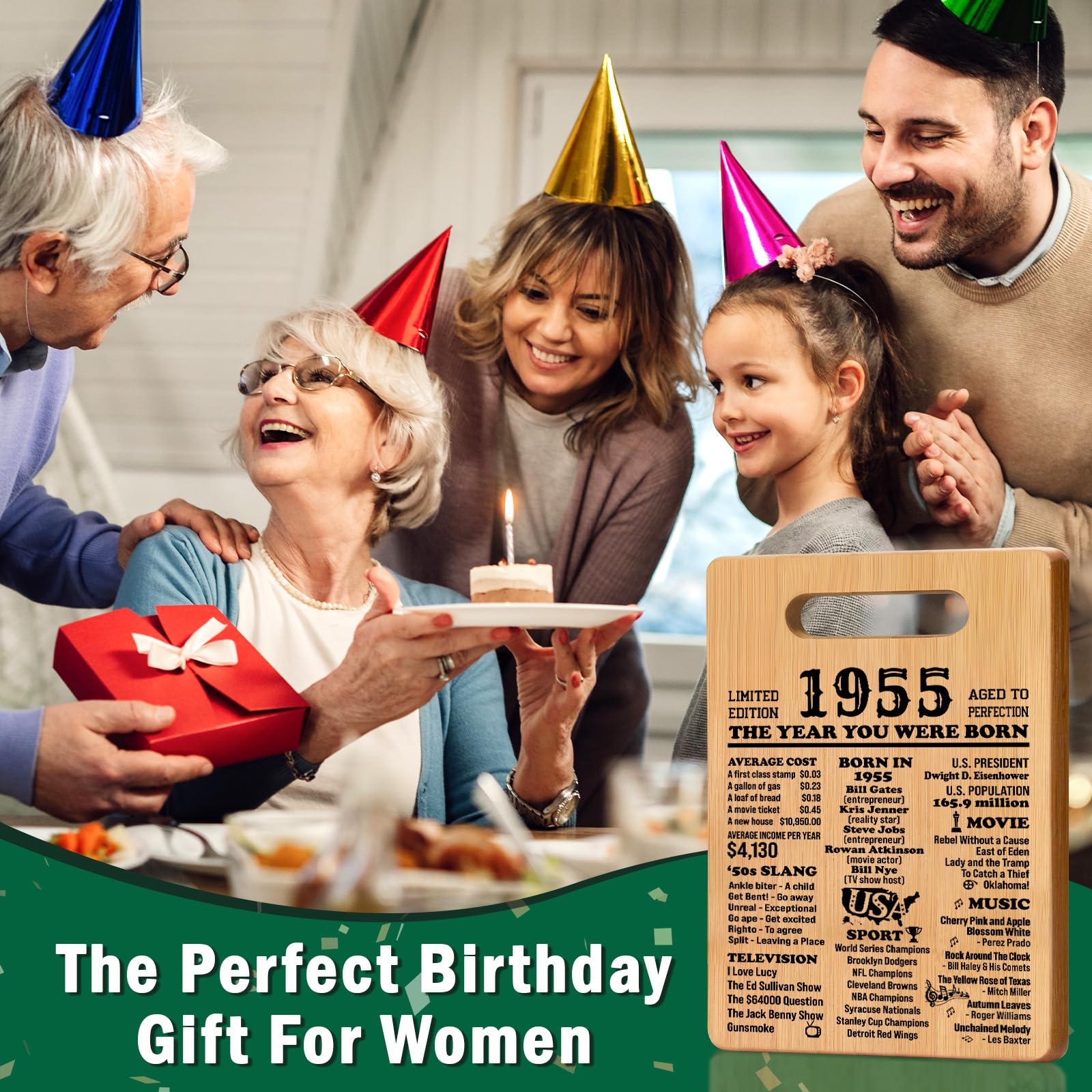 70th Birthday Gifts for Women Men, 1955 Cutting Board 70th Birthday Gifts for Her Him, Happy Birthday 70 Years Old Gifts 70th Bi