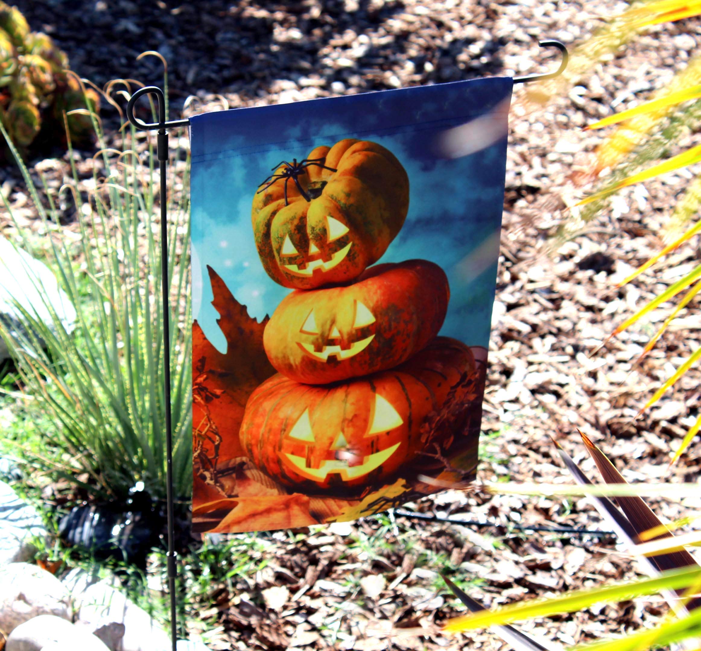 Halloween Jack-O-Lanterns Fall House Flag - 12'' X 18'', Double Sided, Carved Pumpkins, Garden Flag, Fall Decorations, Rustic, A