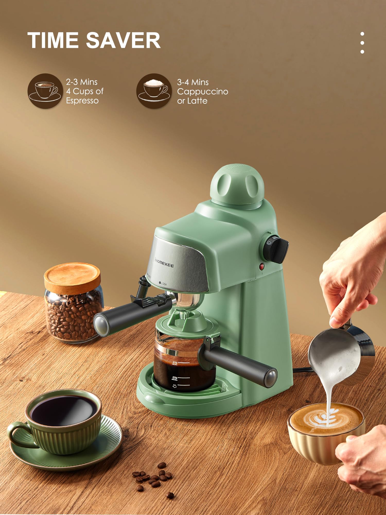 Ihomekee Espresso Machine, 3.5Bar Espresso And Cappuccino Machine With Fast Heating Function, 1-4 Cups Coffee Maker With Milk Fr